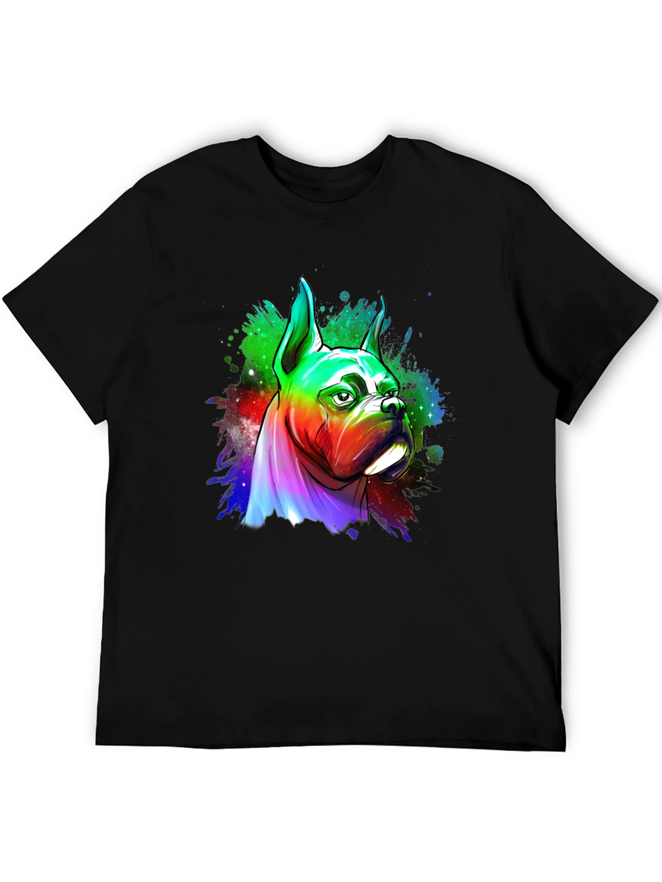 Black Rainbow Boxer Dog Graphic Tee - Unique Art T-Shirt view 5
