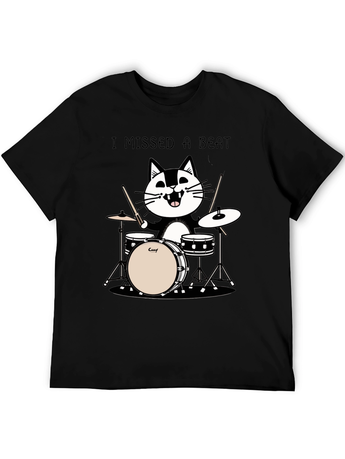 Black I Missed a Beat Cat Drummer T-Shirt view 5