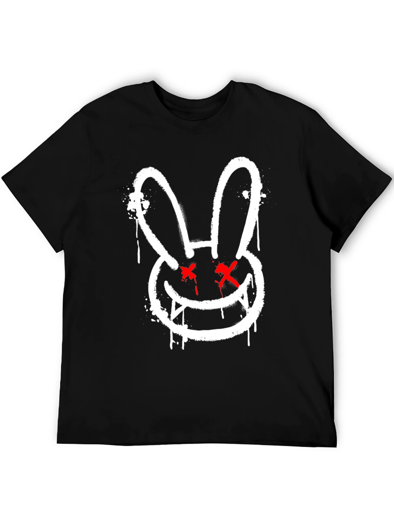 Black Edgy Rabbit Graphic Tee - Black Cotton Casual Shirt view 5