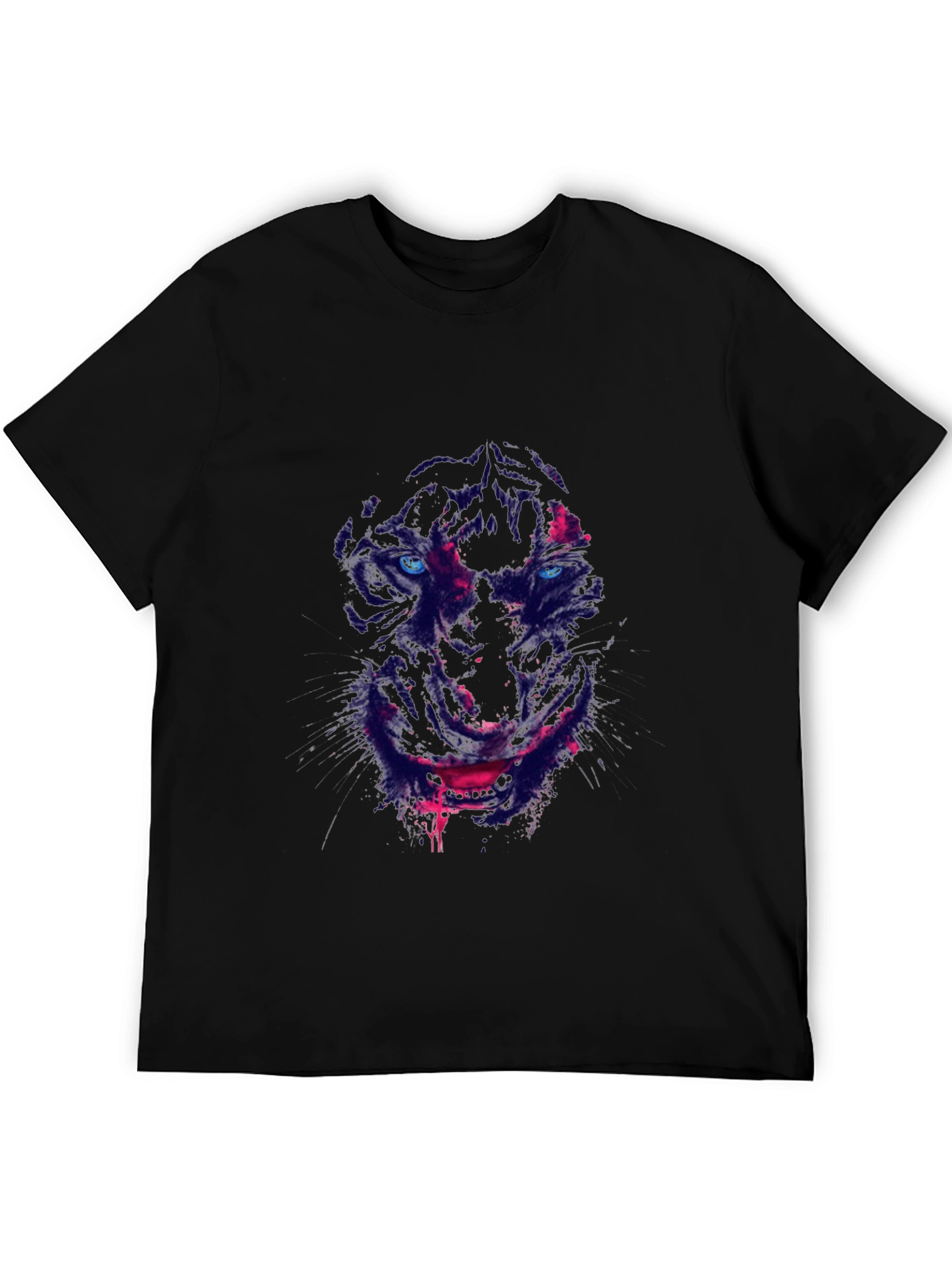 Black Men's Black T-Shirt with Wolf Graphic view 5
