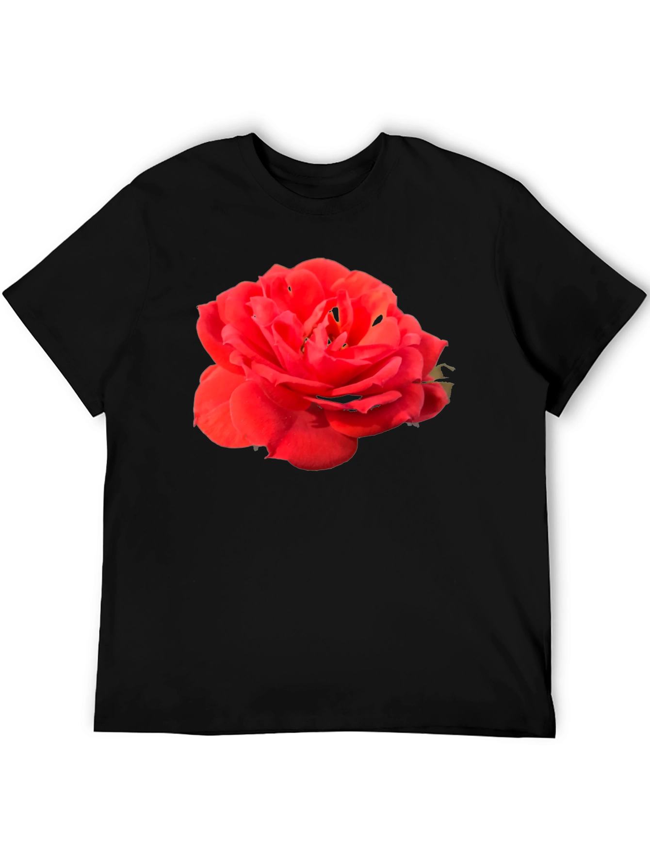 Black Red Rose Graphic Tee - Classic Black Cotton T-Shirt view 5