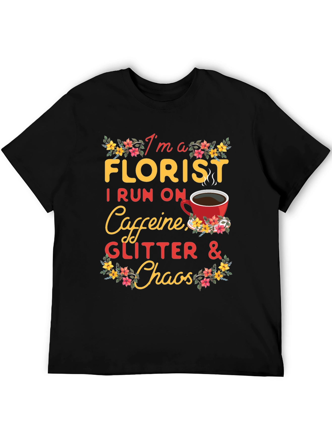 Black Florist Caffeine Glitter Chaos T-Shirt view 5