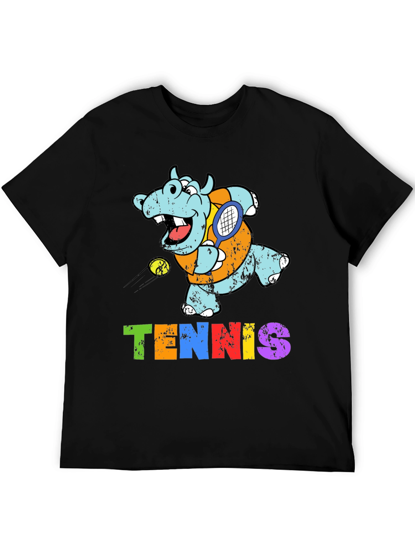 Black Cartoon Hippo Tennis Player Graphic T-Shirt view 5