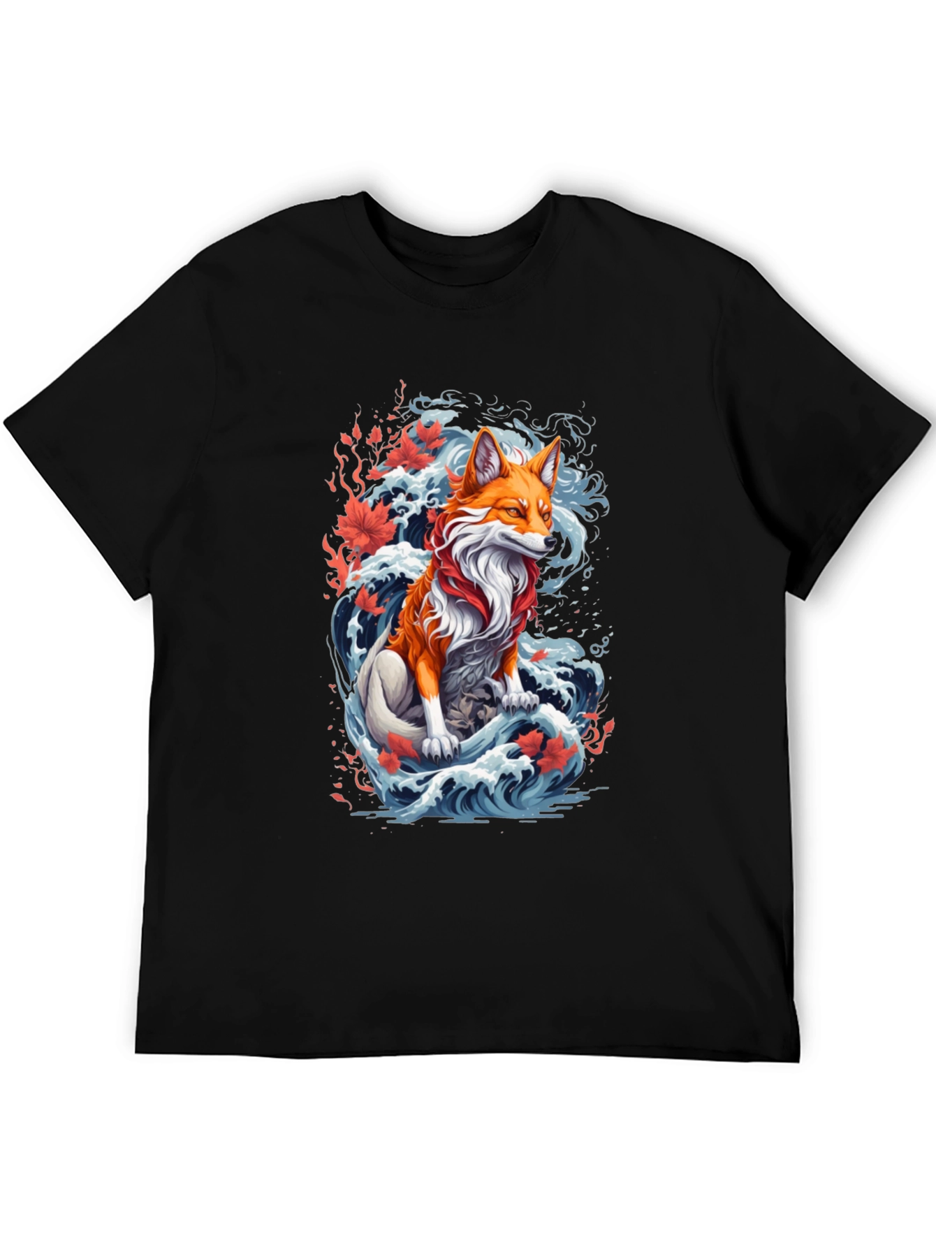 Black Fox Wave Graphic Tee - Unique Animal Design view 5
