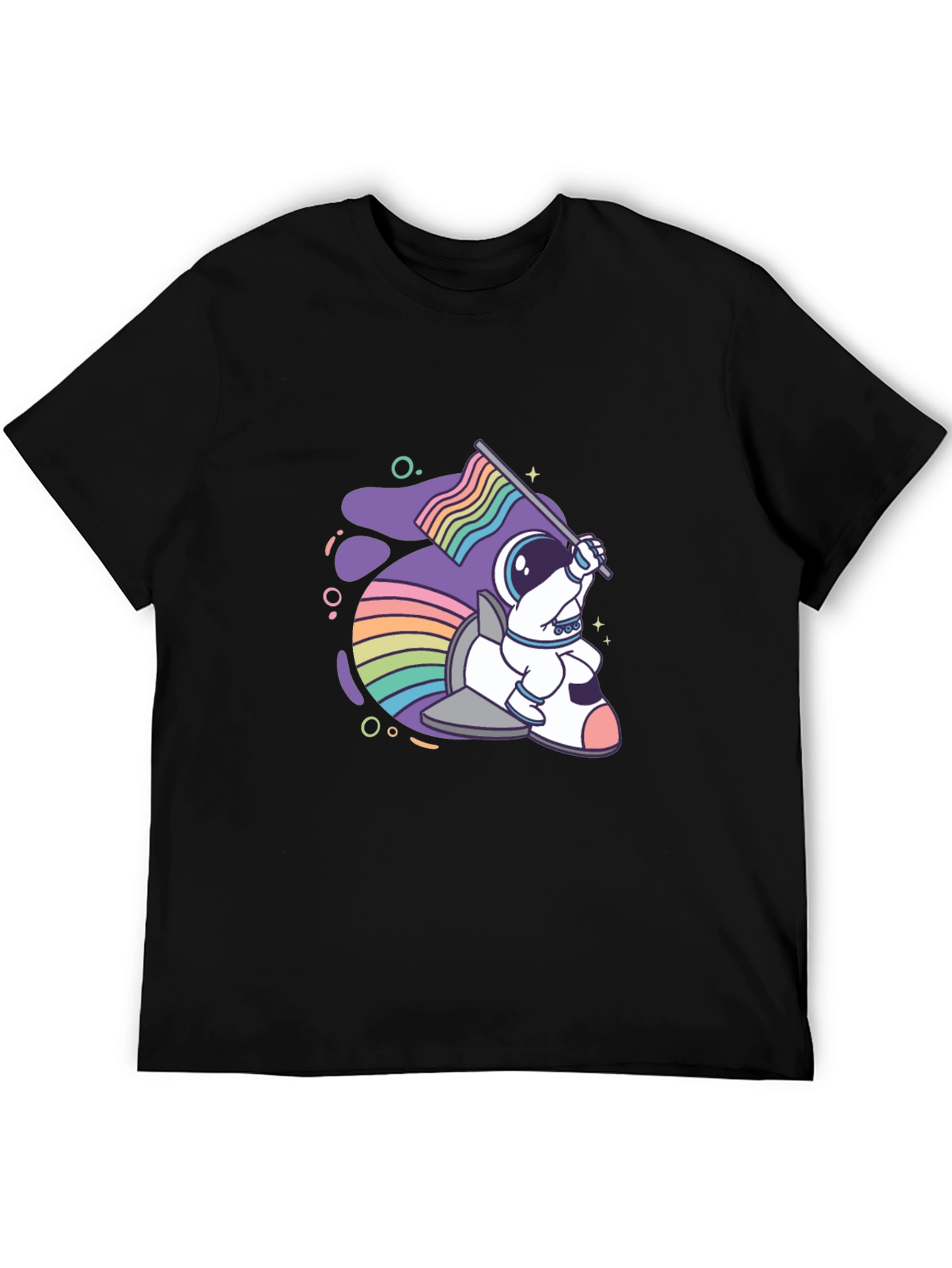 Black Astronaut Rabbit Rainbow Flag Graphic Tee view 5