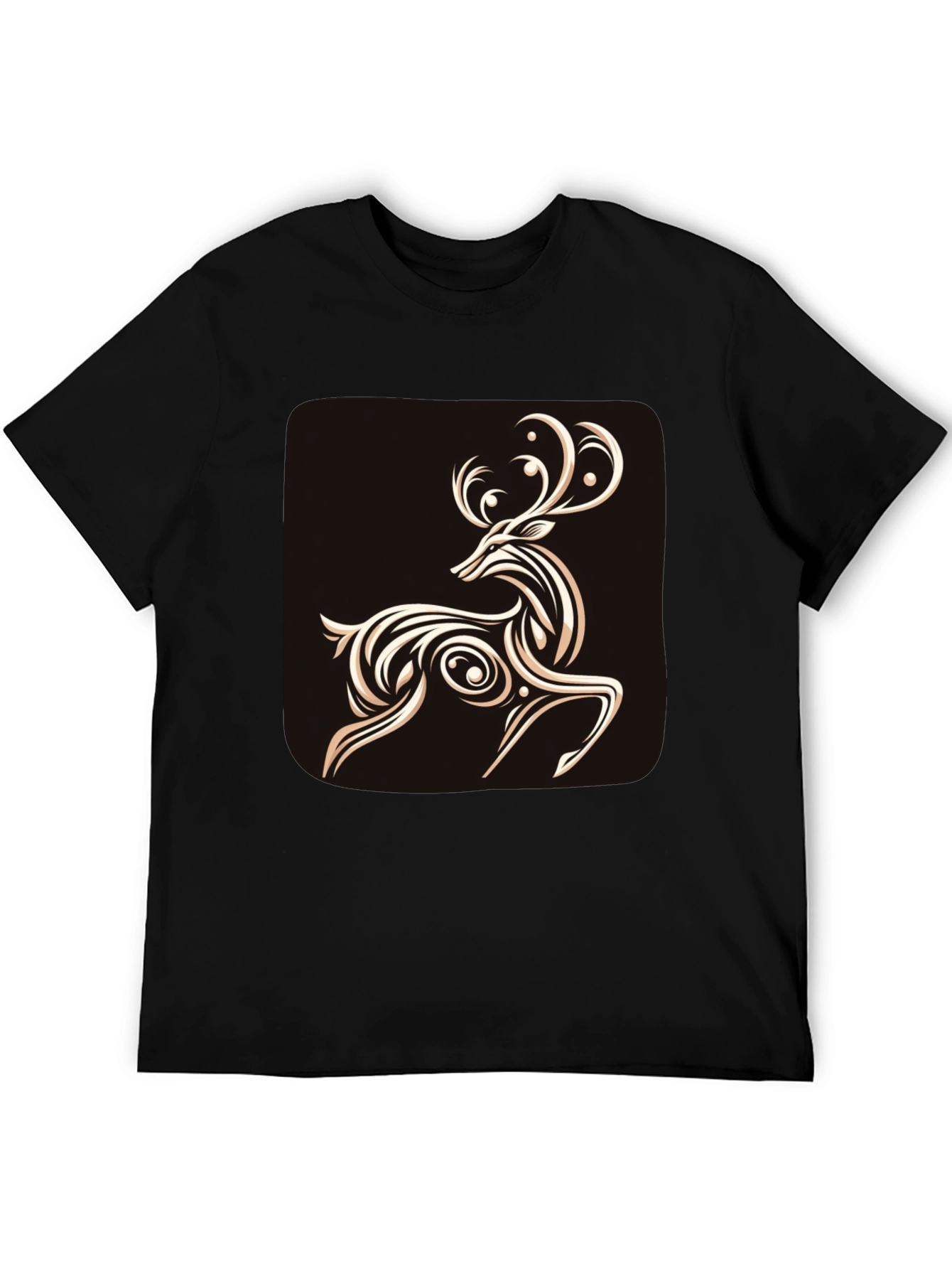 Black Elegant Deer Graphic Tee - Stylish Men's Black T-Shirt view 5