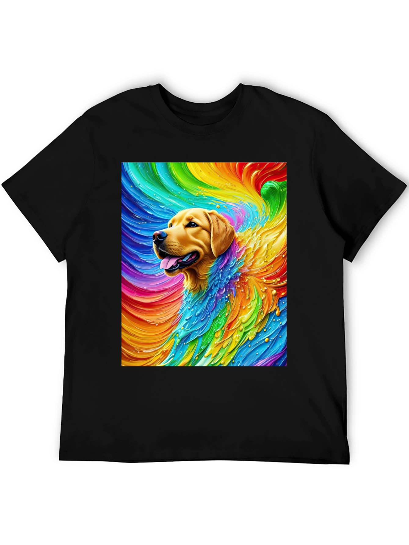 Black Rainbow Dog Graphic Tee - Soft Cotton Blend T-Shirt view 5