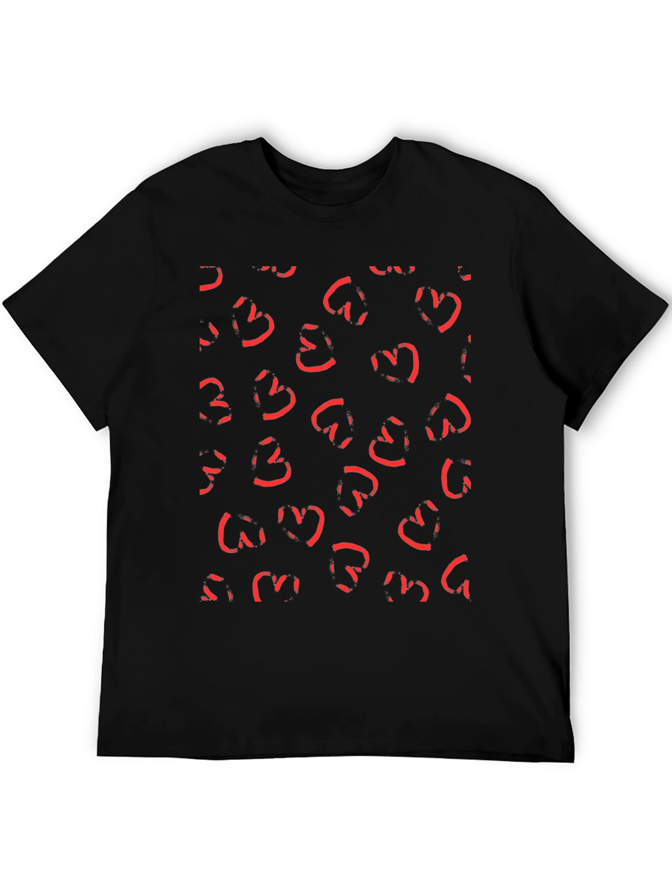 Black Abstract Heart Print Black T-Shirt view 5