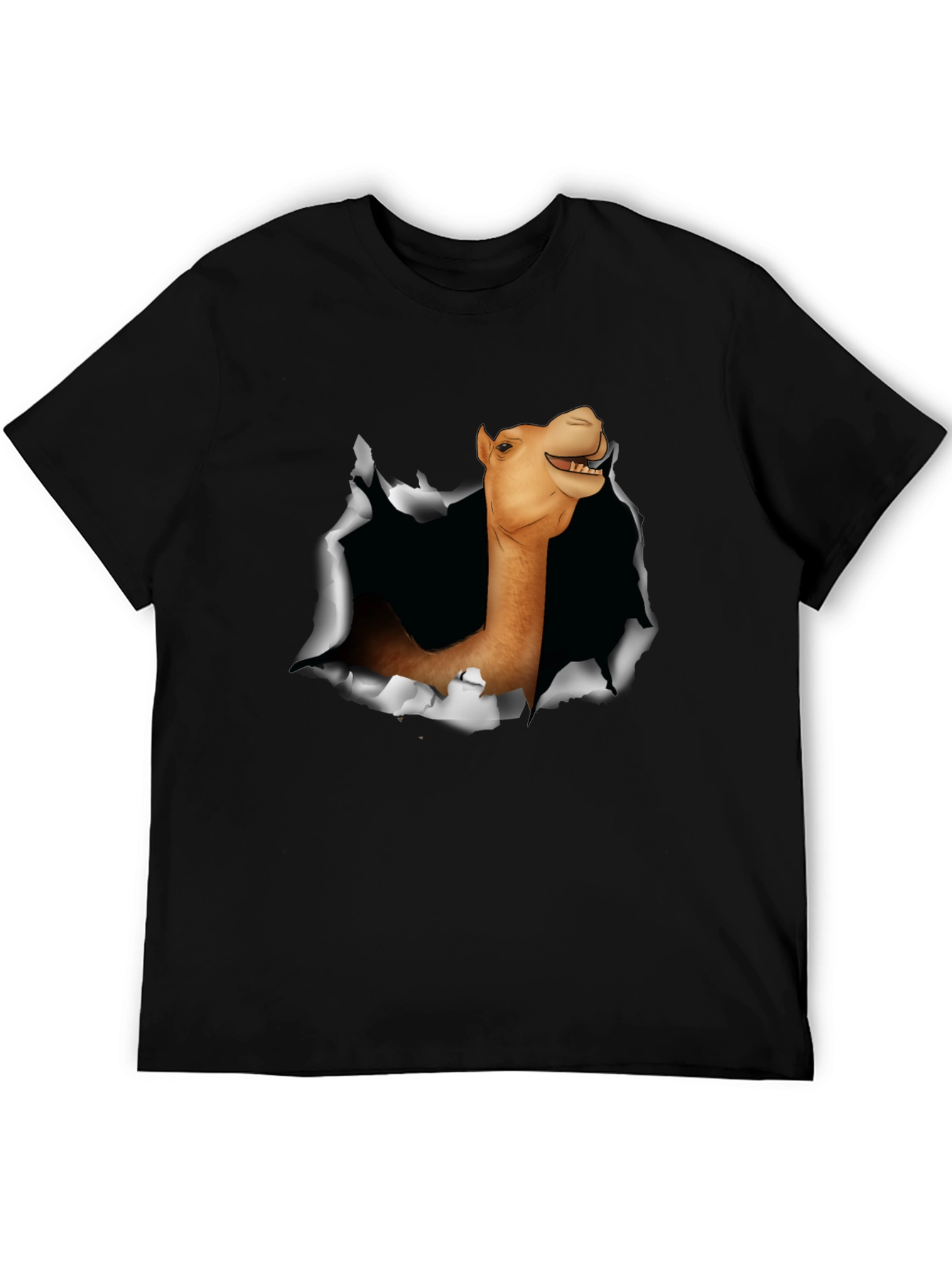 Black Camel Head Ripping Through Black T-Shirt view 5
