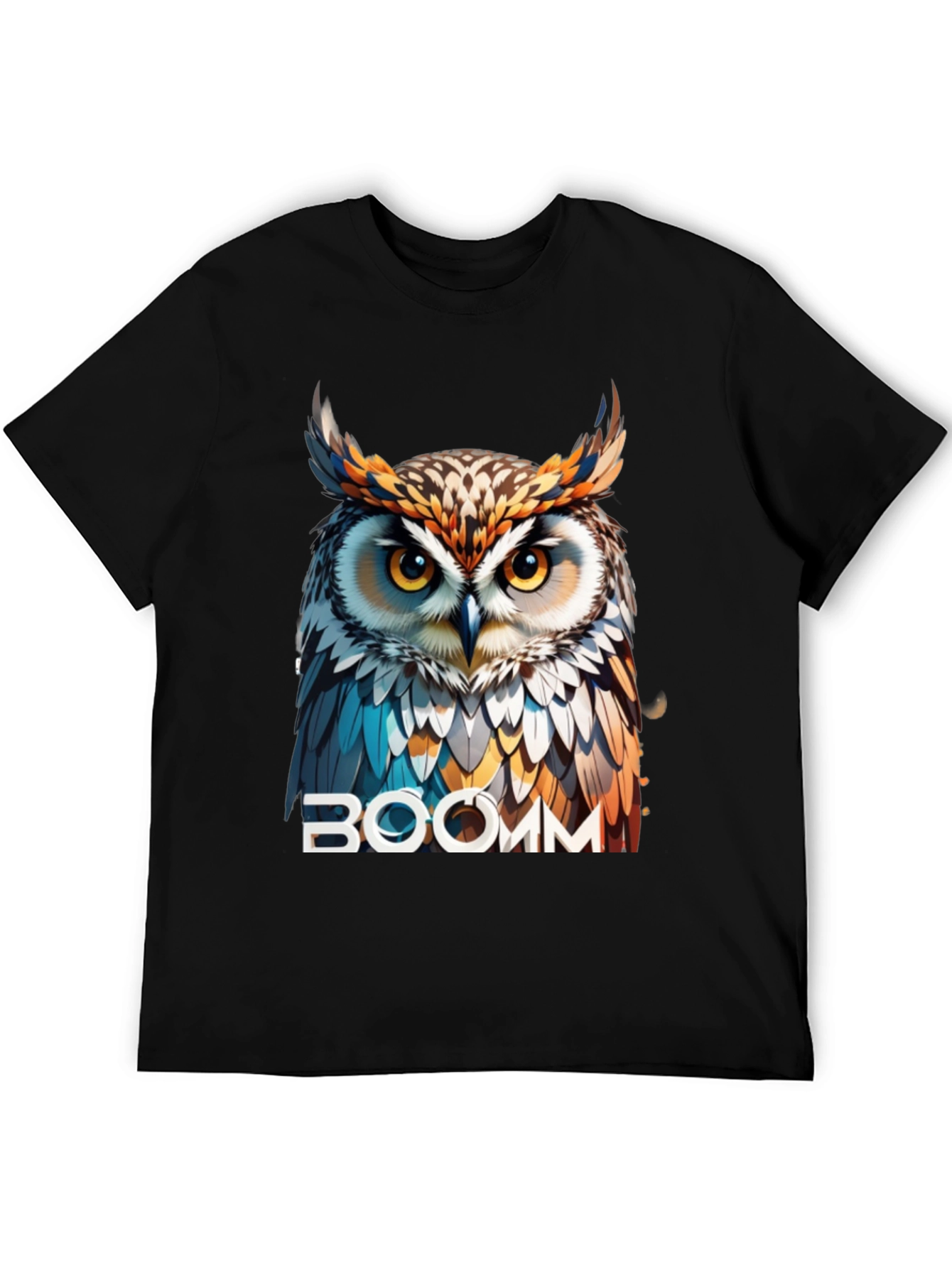Black Owl Graphic T-Shirt - "BOOMM" Design view 5