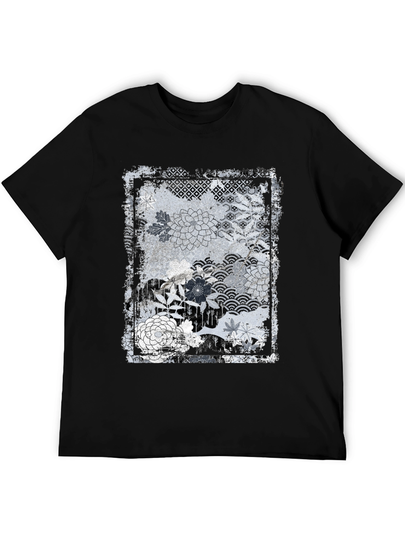 Black Distressed Floral Graphic Black Tee view 5