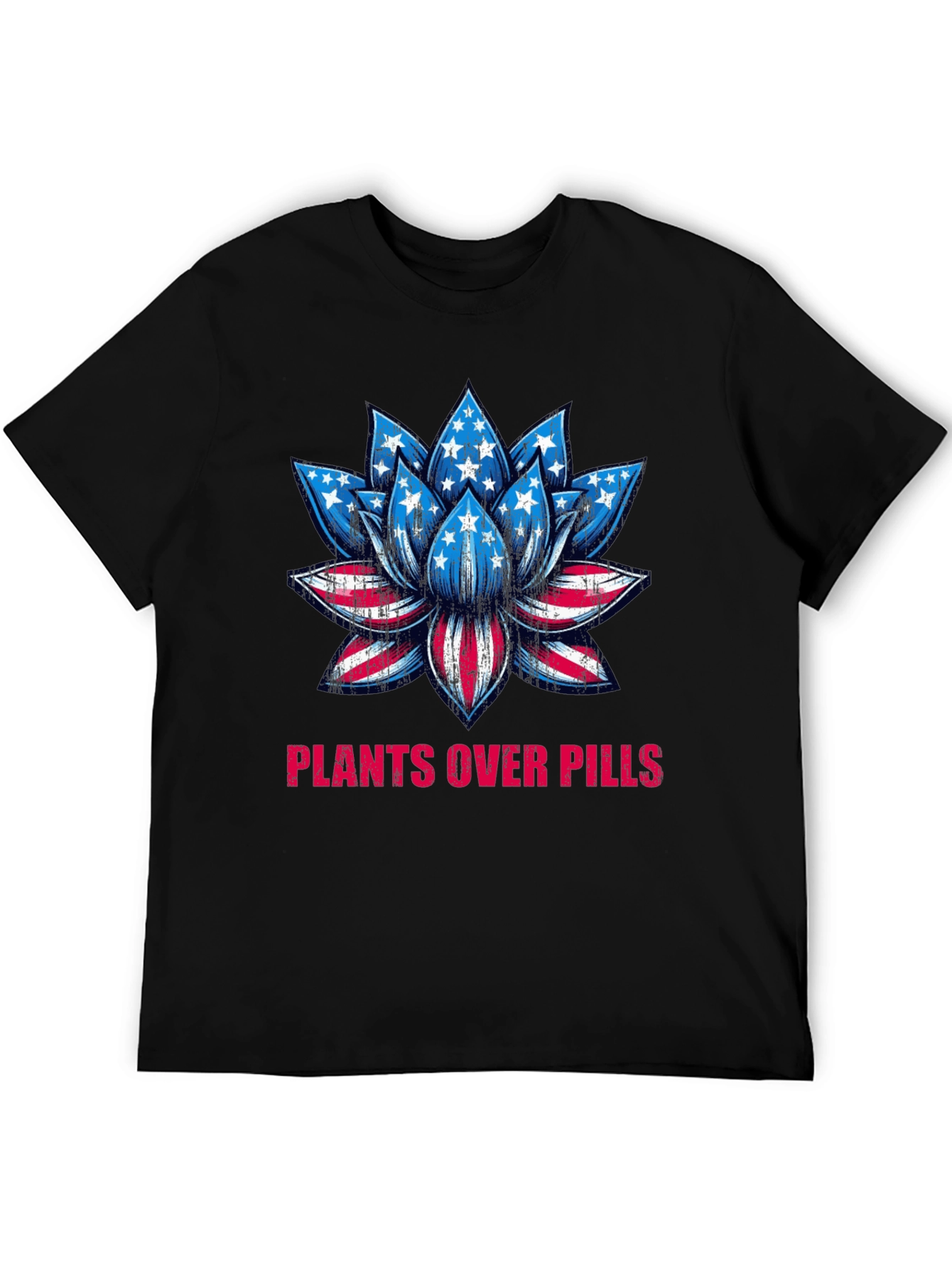 Black Plants Over Pills American Flag Lotus T-Shirt view 5