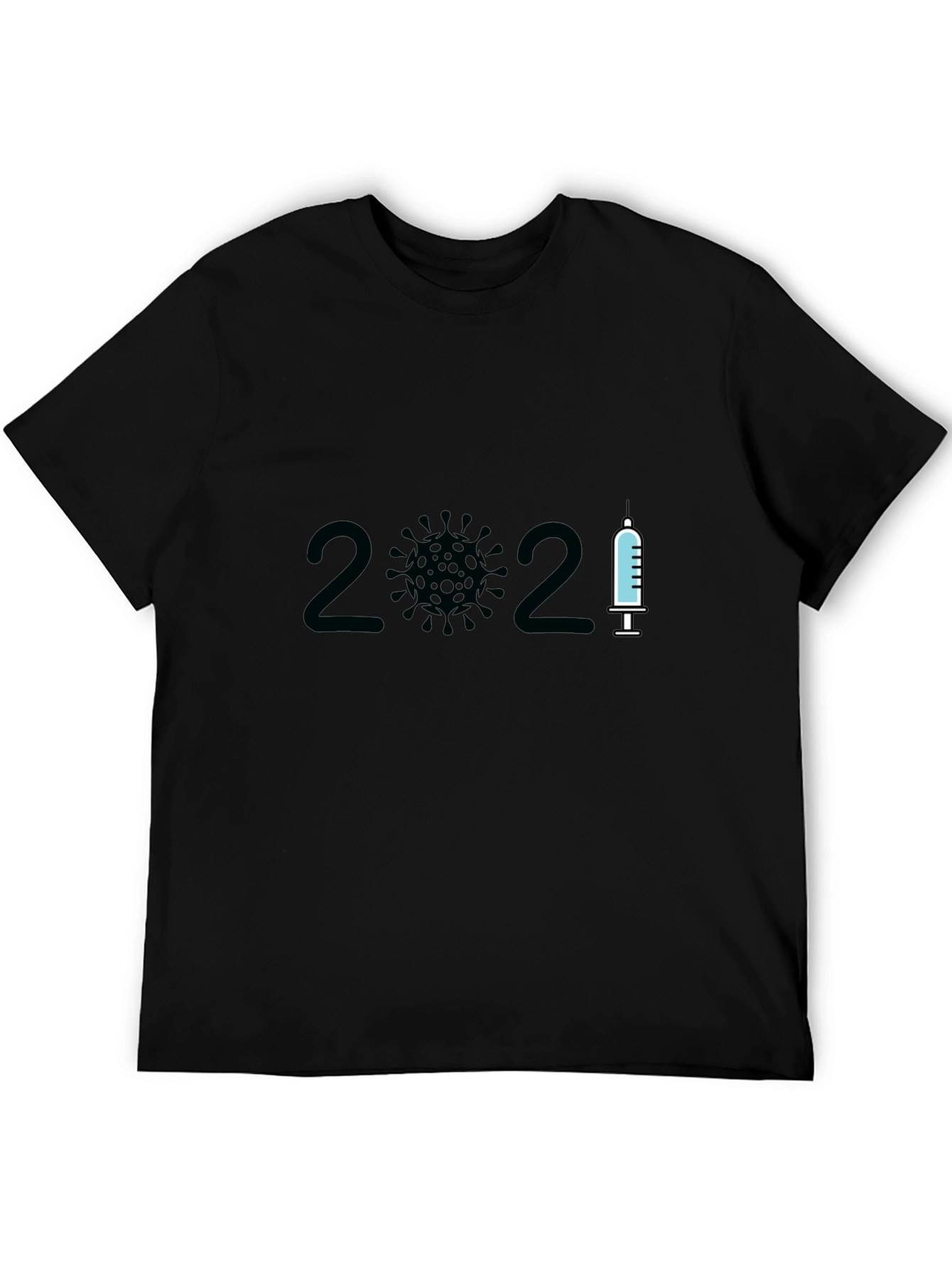 Black 2021 Covid Vaccine T-Shirt - Black Crew Neck view 5