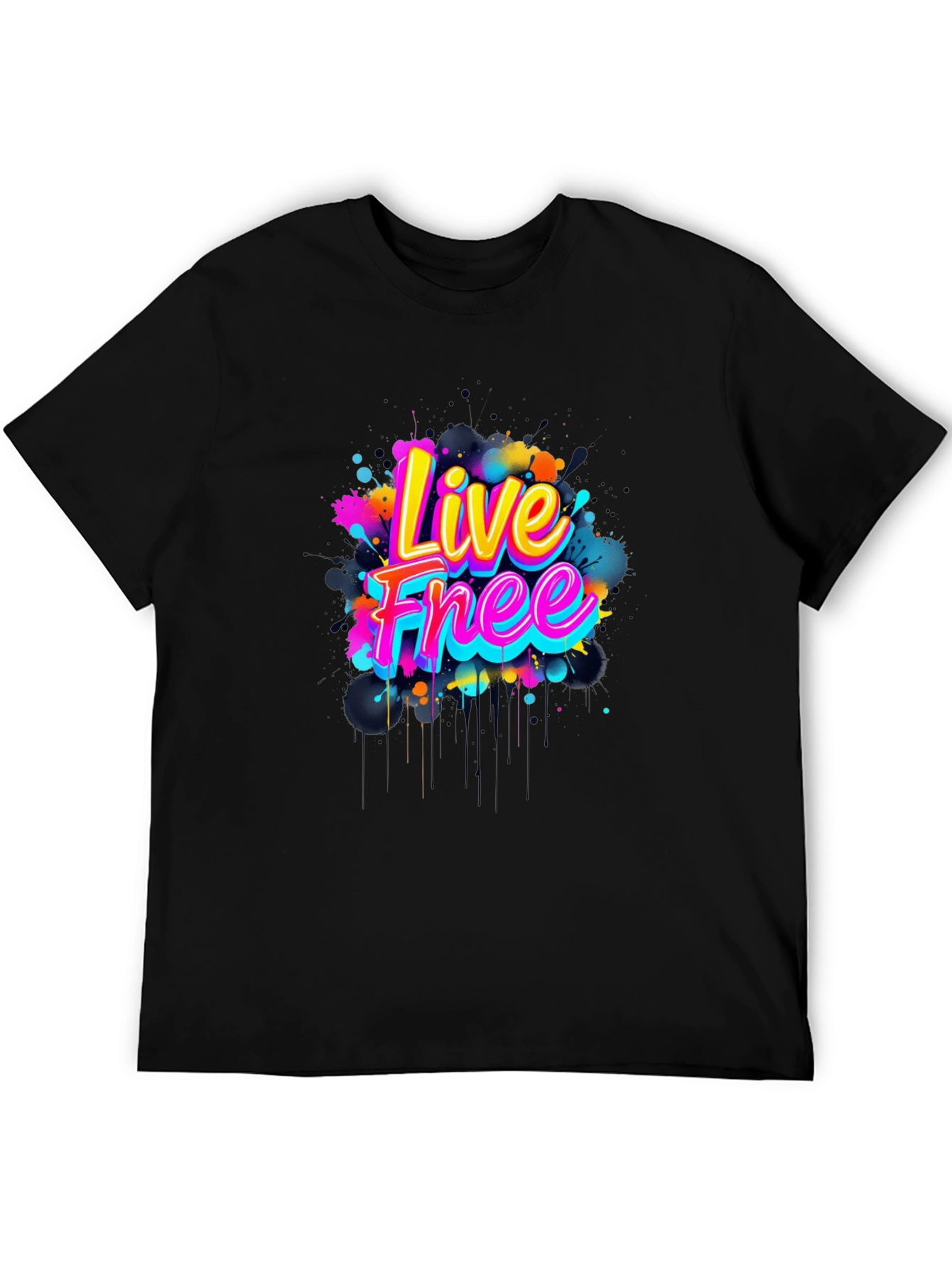 Black Live Free Graphic Tee - Vivid Design view 5