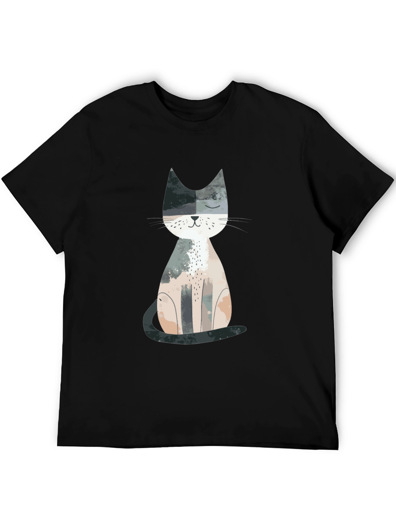 Black Cute Cat Graphic Print Crew Neck T-Shirt view 5