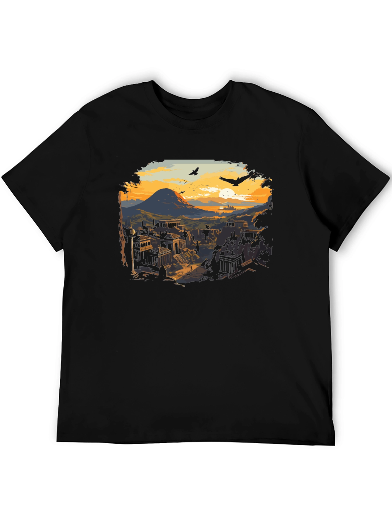 Black Ancient City Sunset T-Shirt view 5
