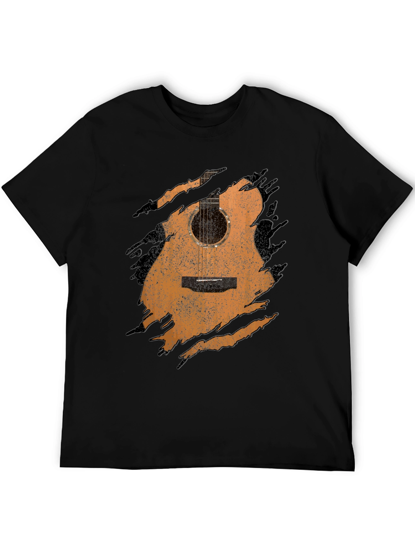 Guitar Graphic Tee - Distressed Acoustic Design, Musician Shirt - 5