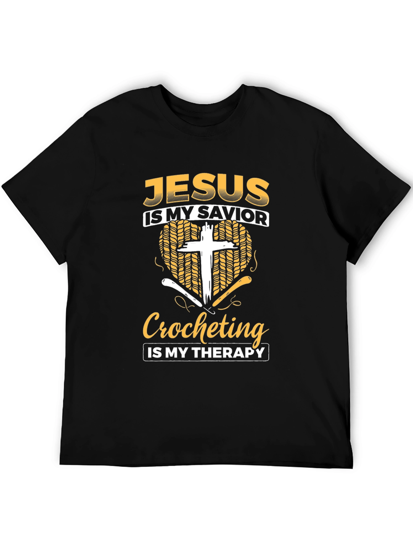 Black Jesus is My Savior Crocheting Therapy T-Shirt view 5