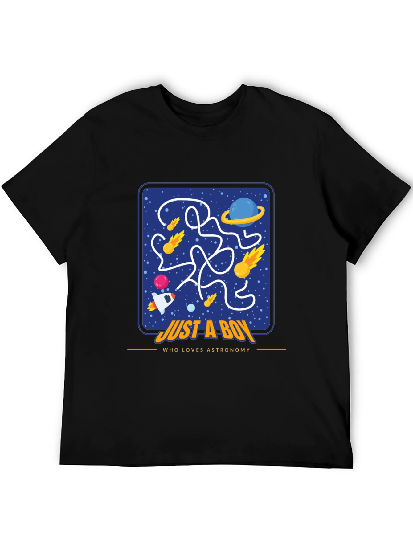 Black Astronomy Lover Boy T-Shirt, Space Maze Design view 5