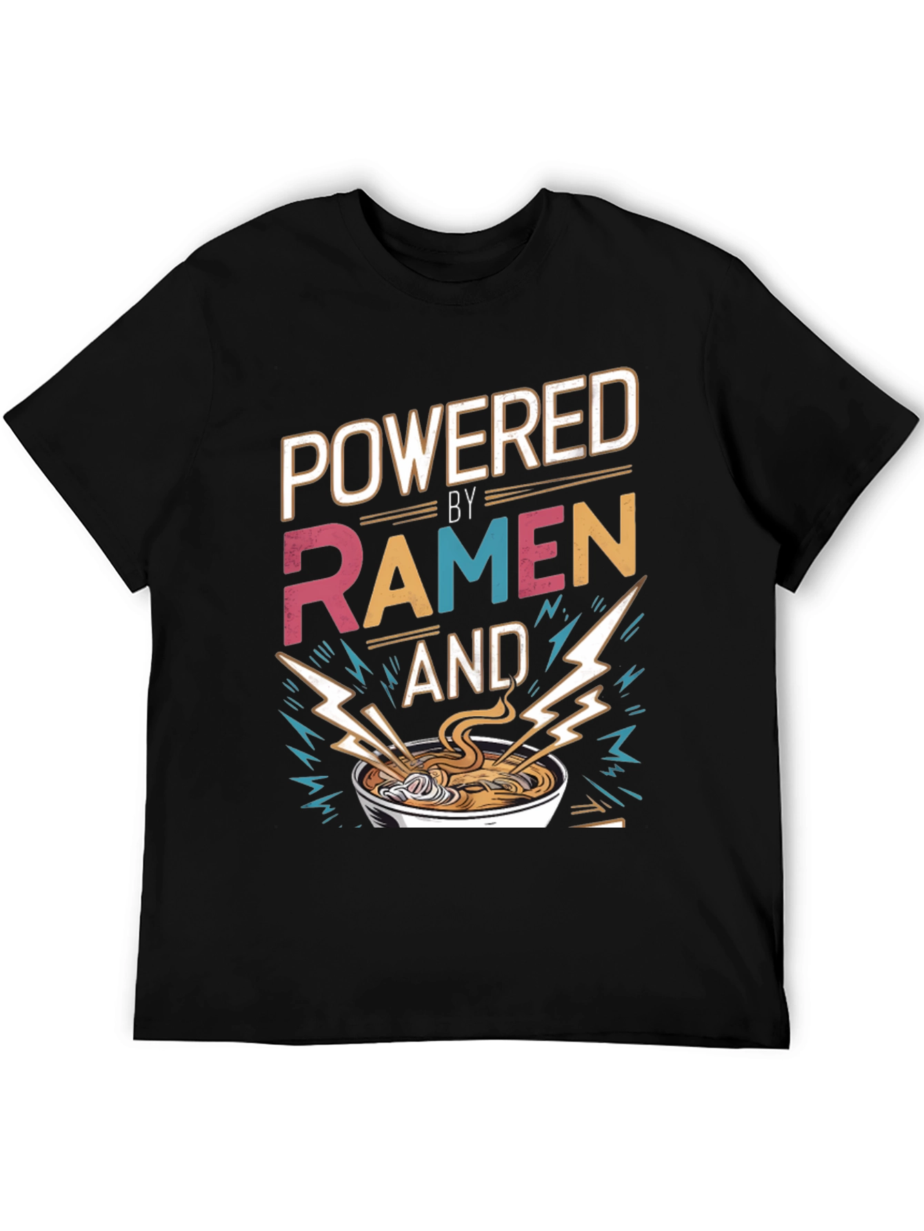 Black Powered By Ramen T-Shirt - Graphic Tee, Foodie Fashion view 5