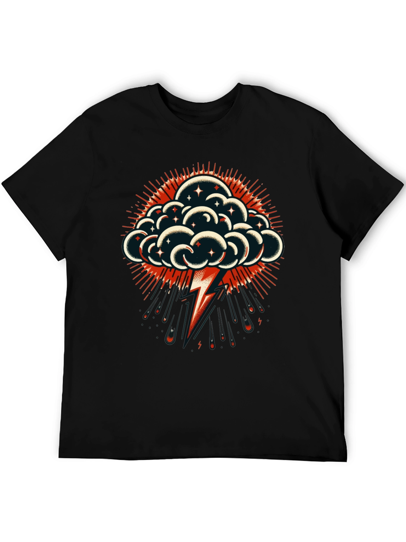 Black Thunderbolt Cloud Graphic Tee - Stylish Black T-Shirt view 5
