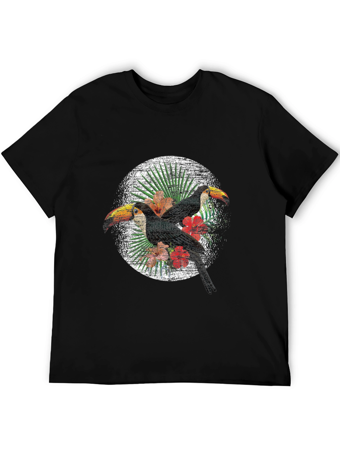 Black Tropical Toucan Graphic Tee - Black Cotton Blend Shirt view 5