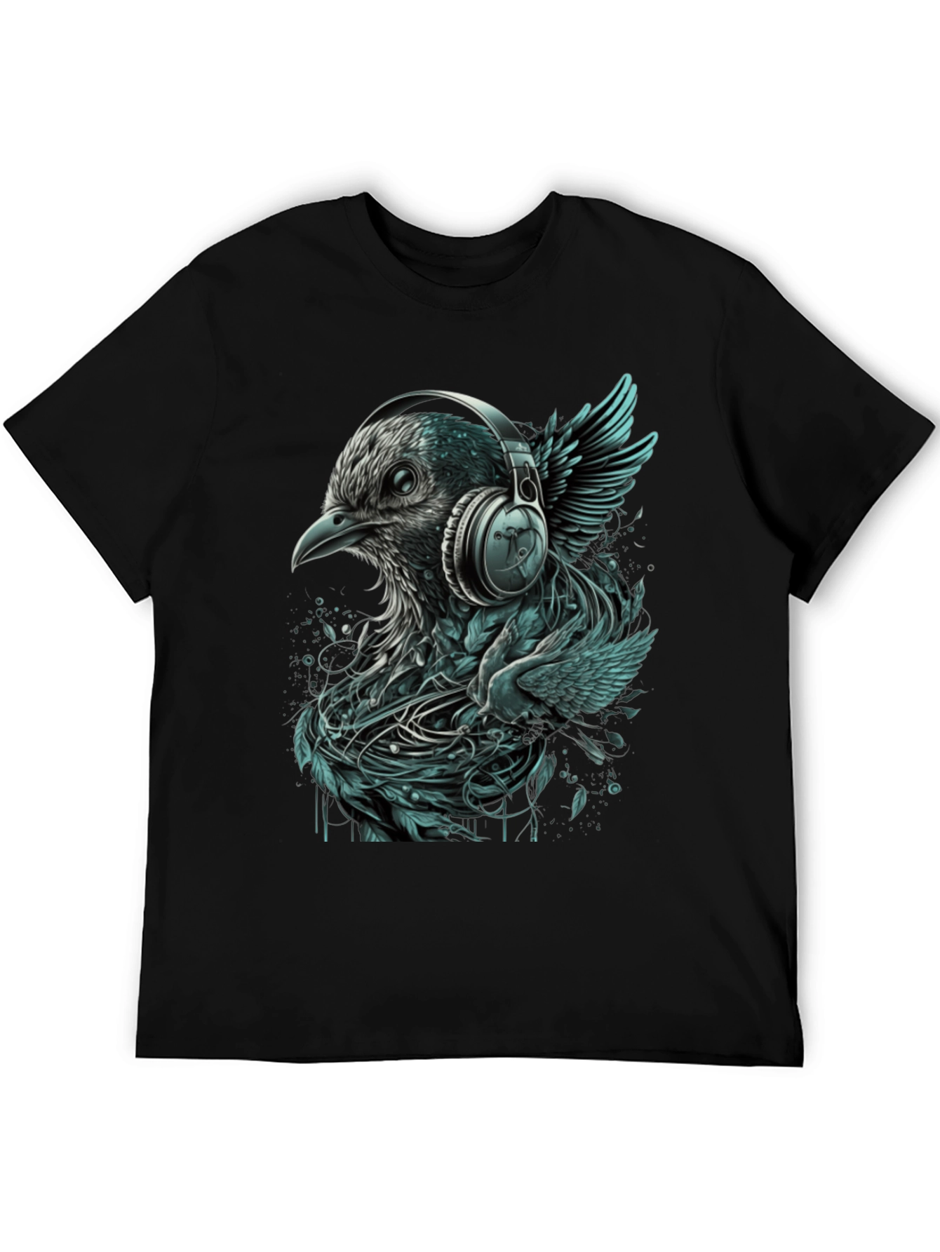 Black Bird with Headphones Graphic Tee view 5