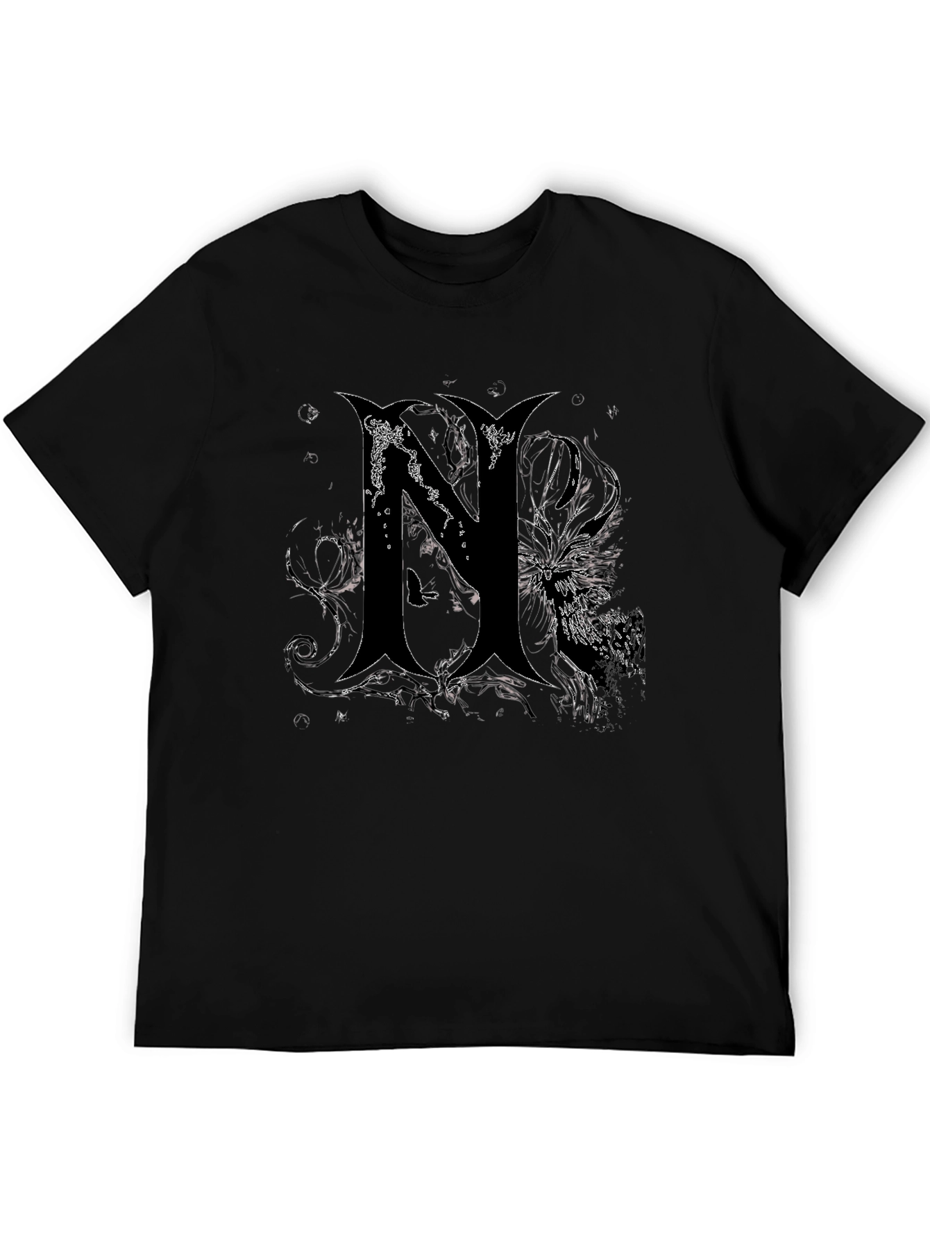 Black Edgy Gothic "N" Graphic Print Black T-Shirt view 5
