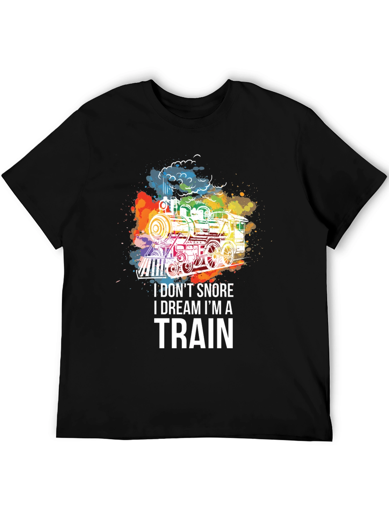 Black Train Dreamer T-Shirt - Colorful Steam Engine Tee view 5