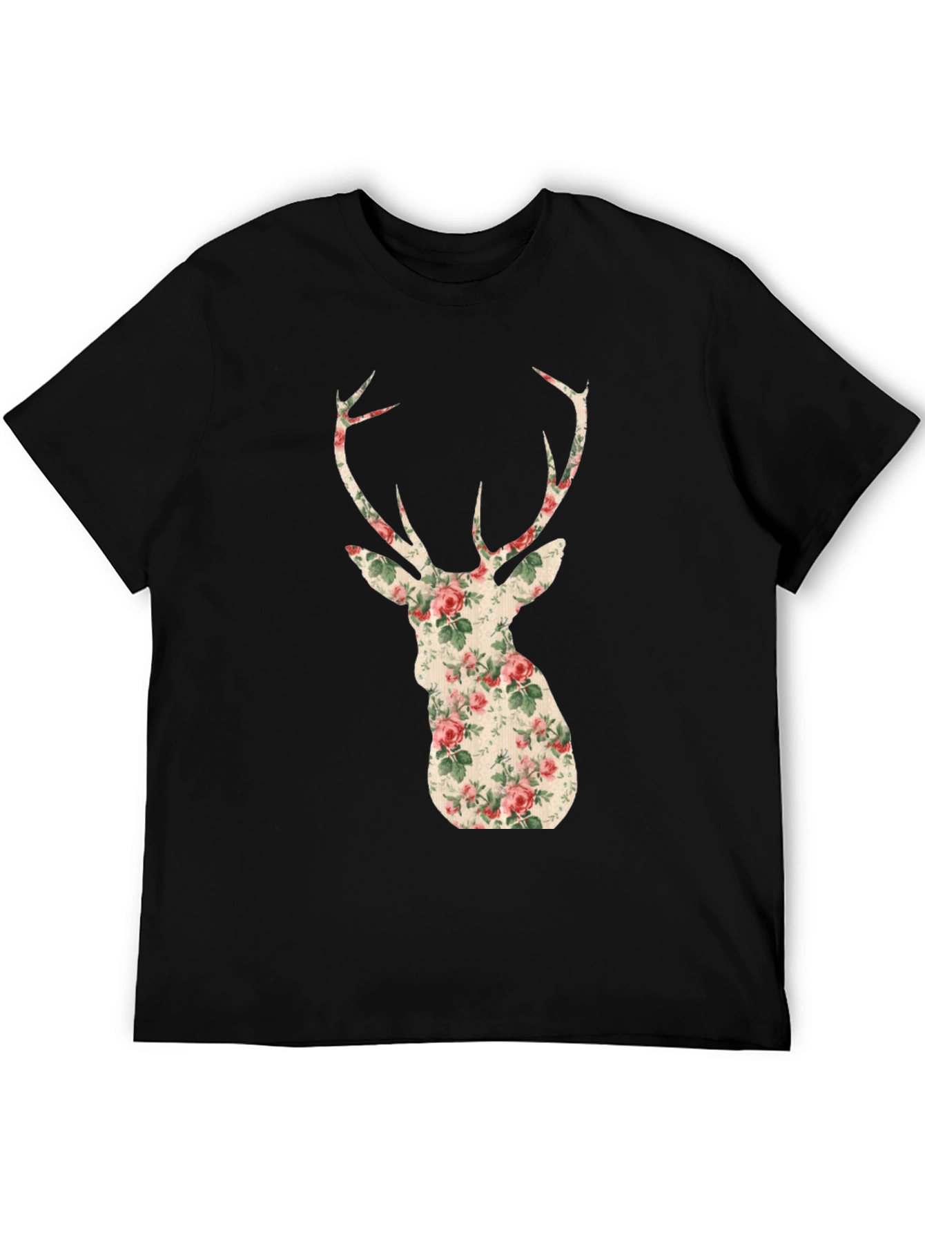 Black Floral Deer Head Graphic Tee - Trendy Animal Print view 5