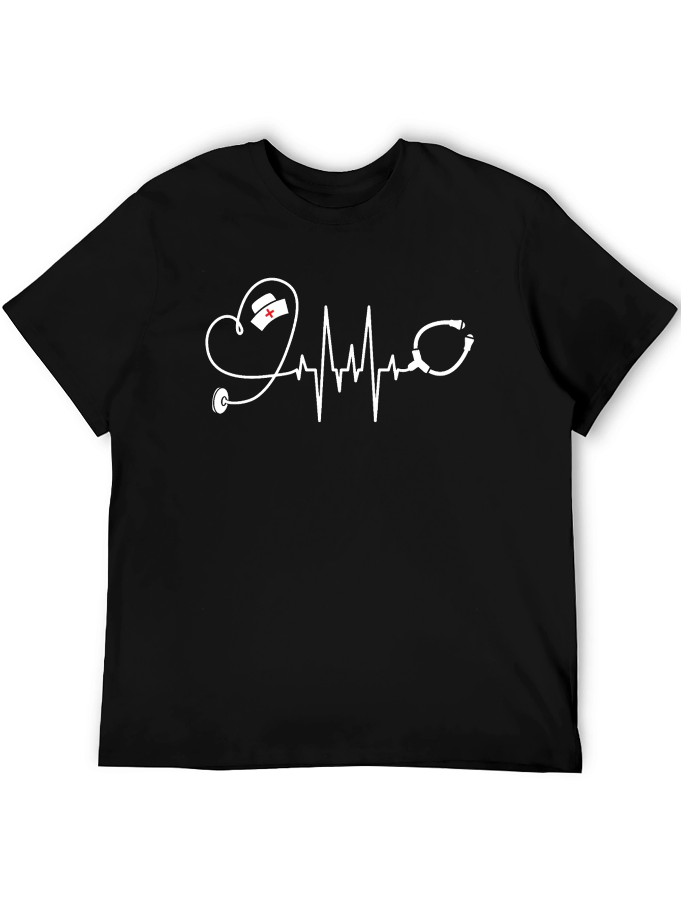 Black Heartbeat Nurse Stethoscope Graphic Tee - Black view 5