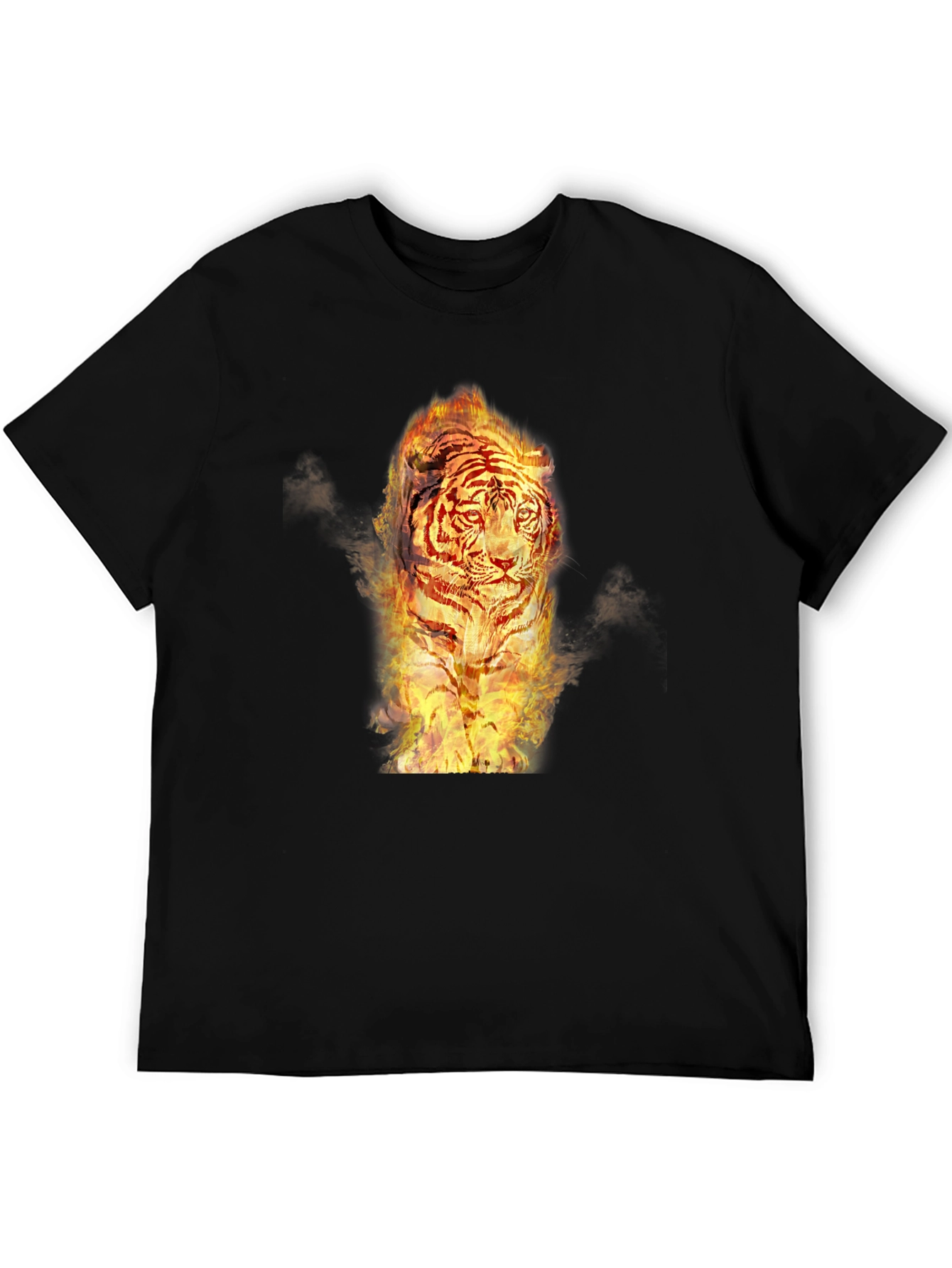 Black Fiery Tiger Graphic Tee - Bold Black Cotton T-Shirt view 5
