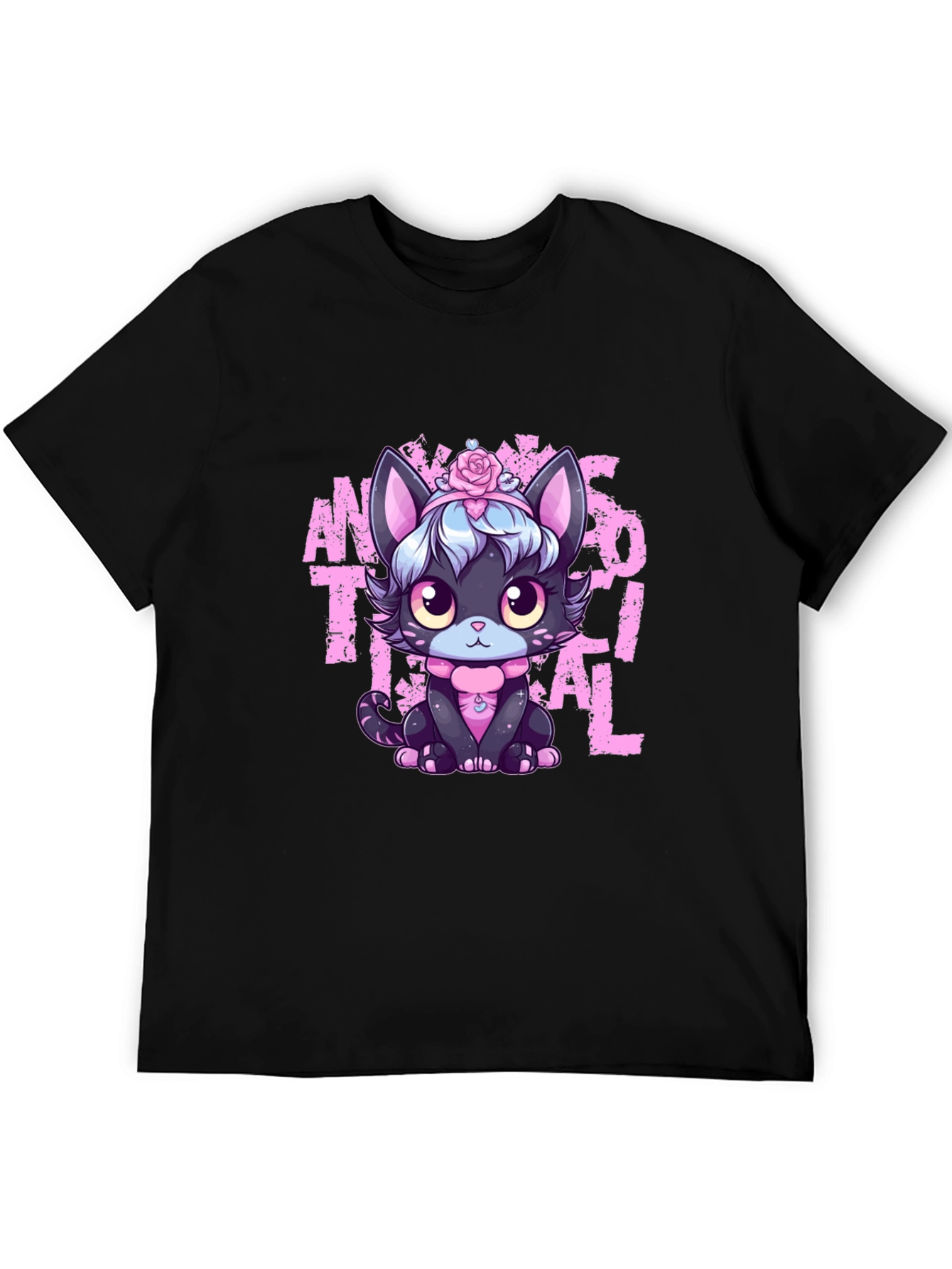 Black Anime Aesthetic Cat T-Shirt view 5