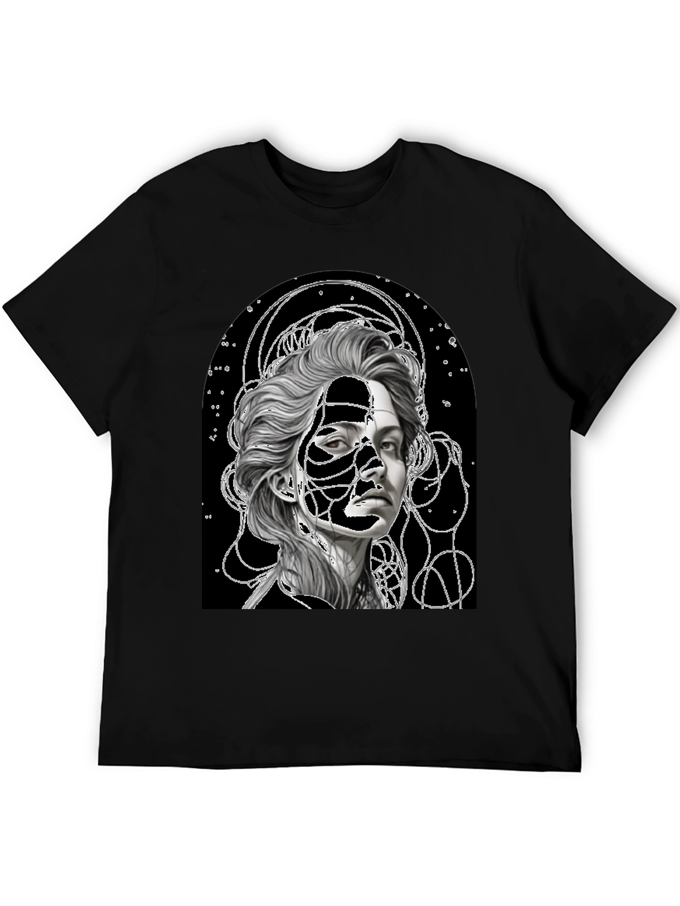 Black Abstract Portrait Graphic Tee - Stylish Black T-Shirt view 5