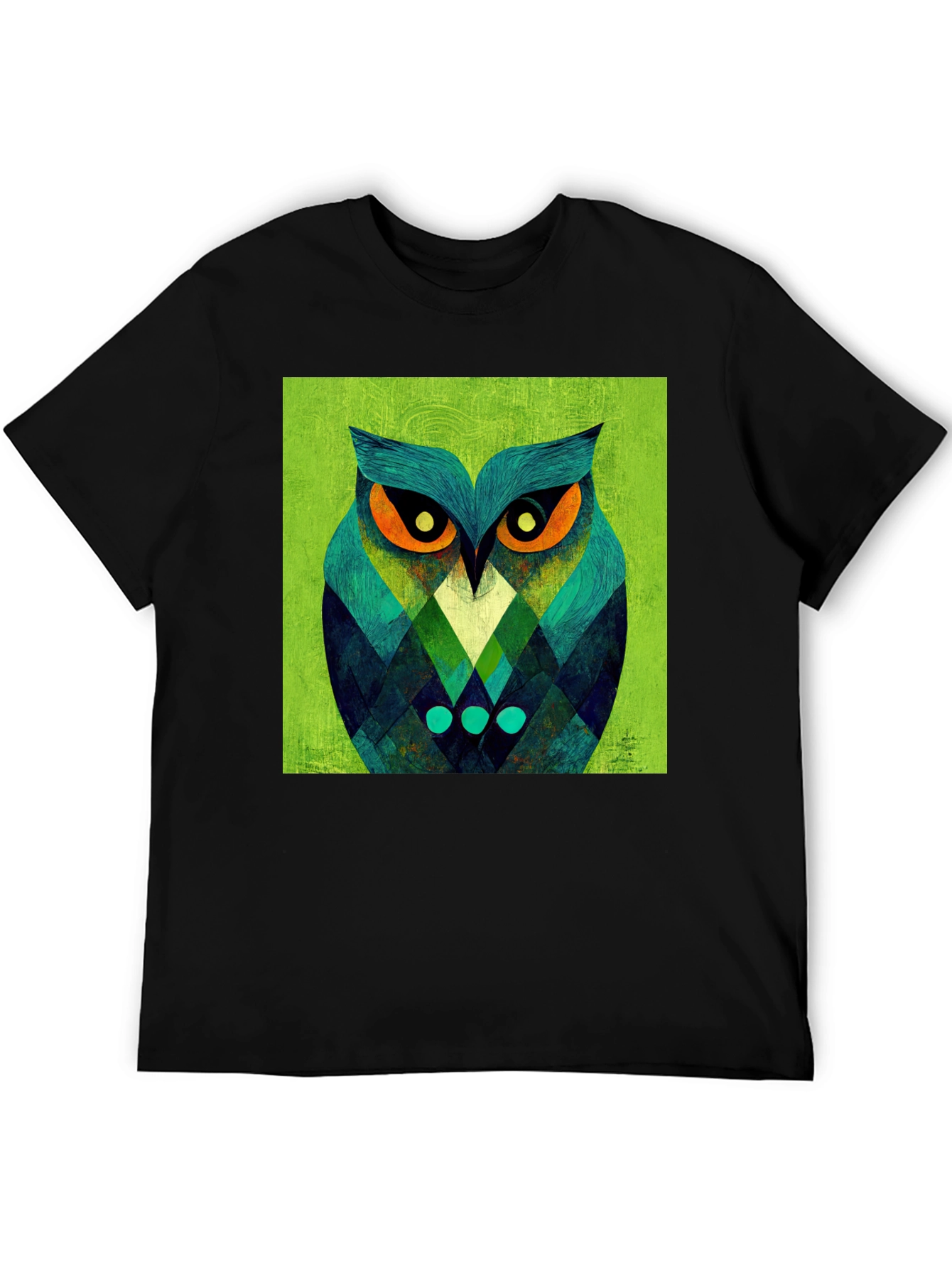 Black Geometric Owl Graphic Tee - Black Cotton Blend view 5