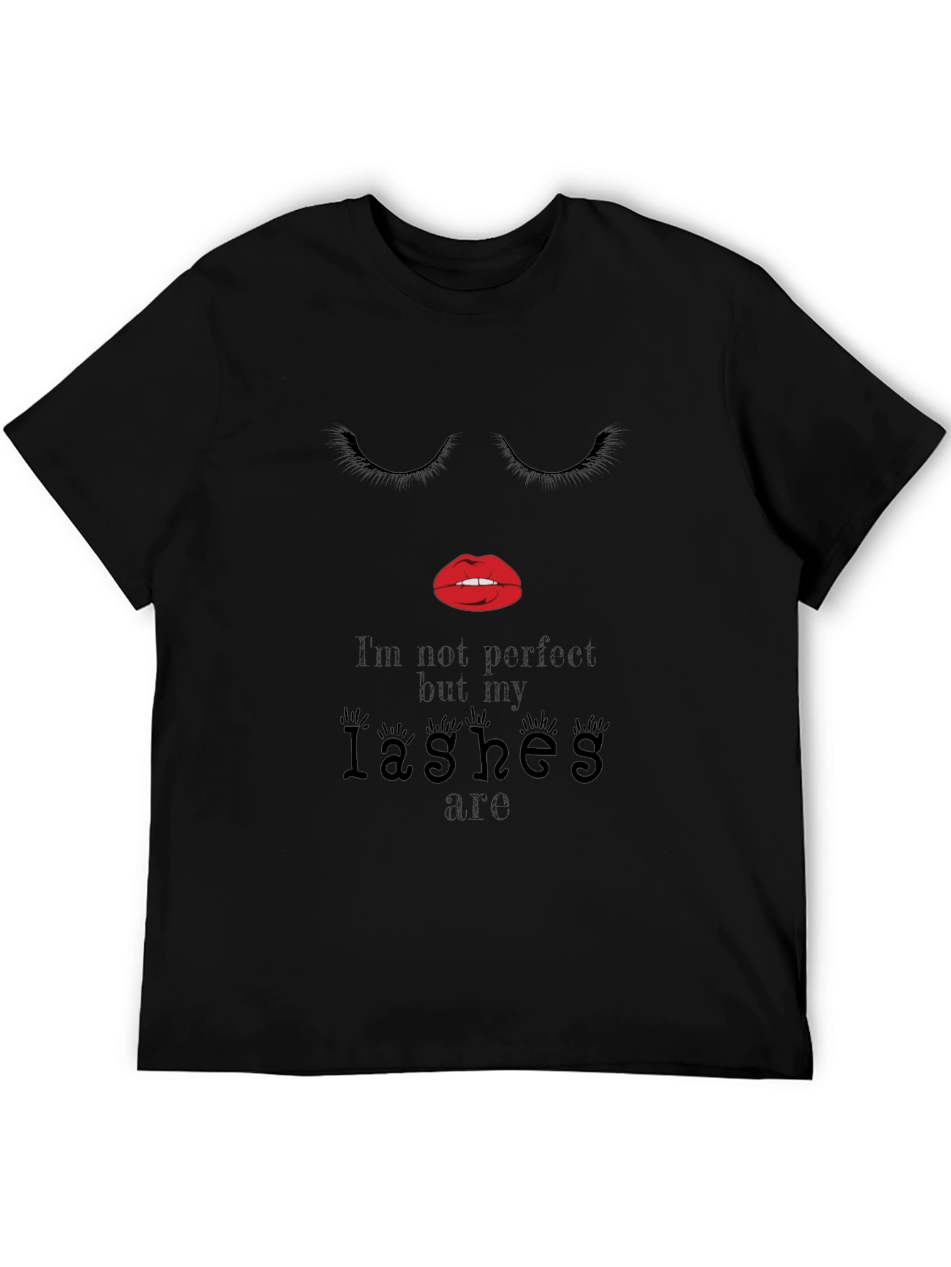 Black Womens Fashion Eyelashes Graphic Tee view 5