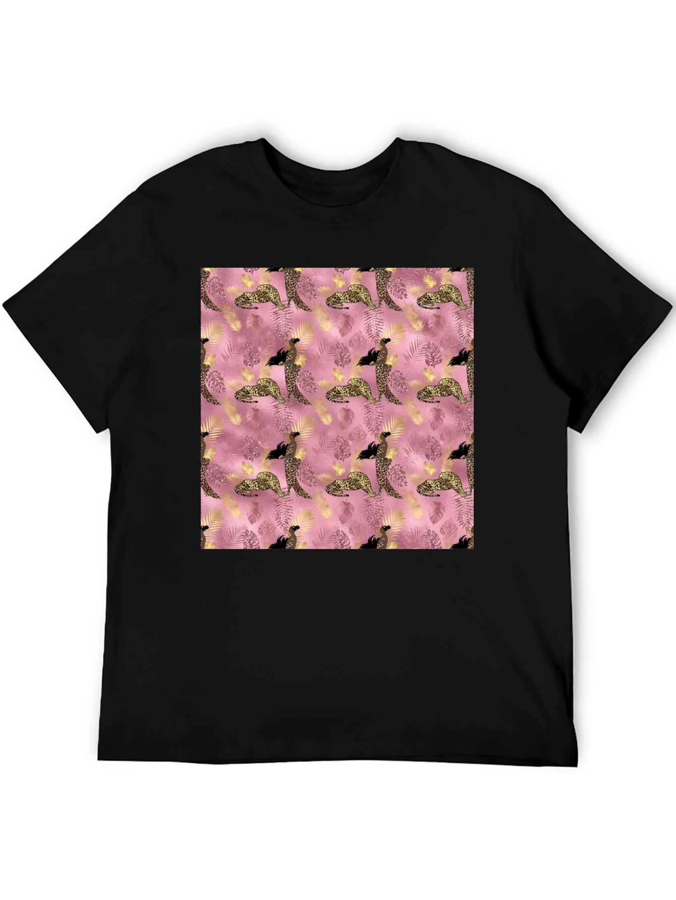 Black Stylish Pink Leopard Print Tee view 5