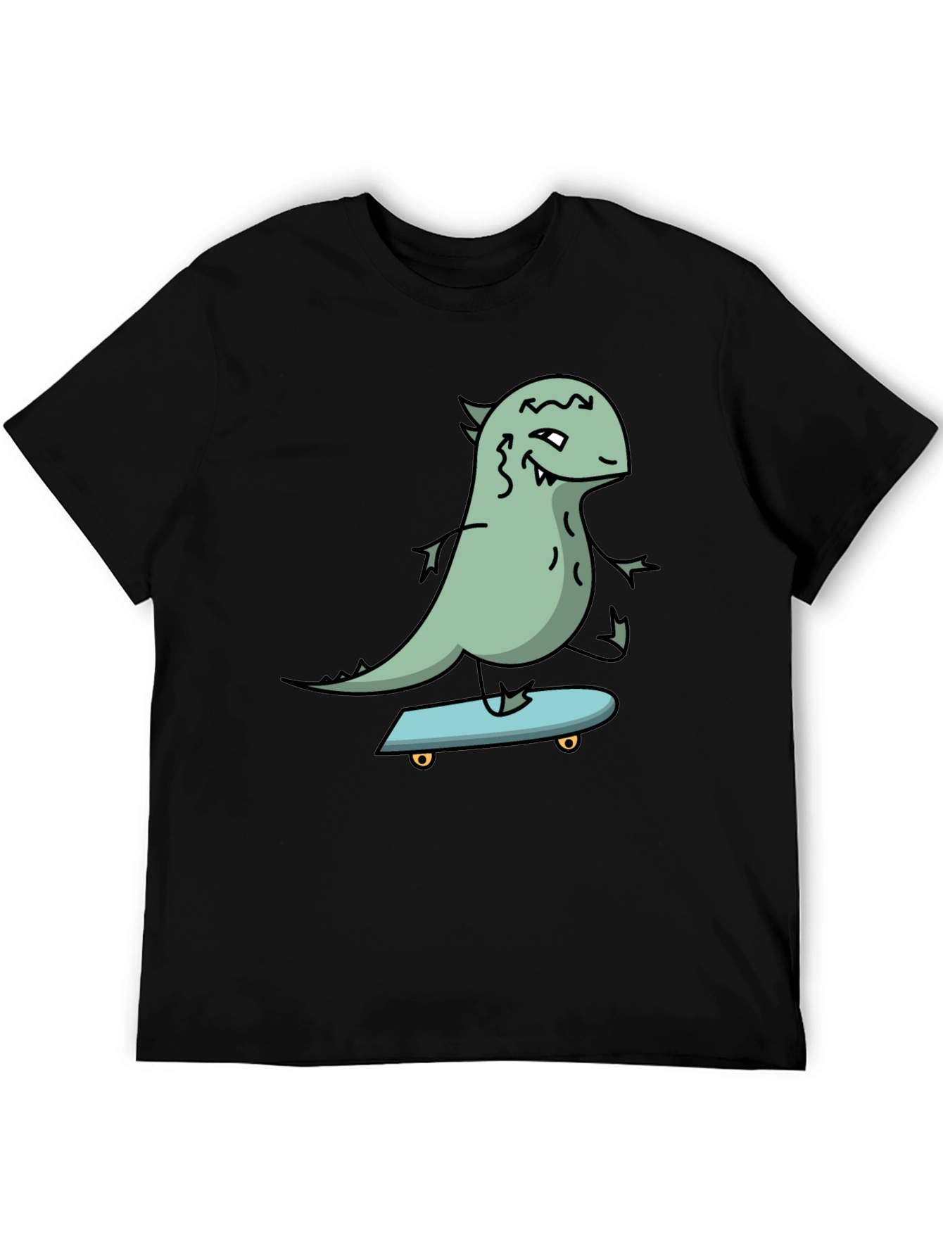 Black Dino Skateboarder Graphic Tee - Black Cotton T-Shirt view 5