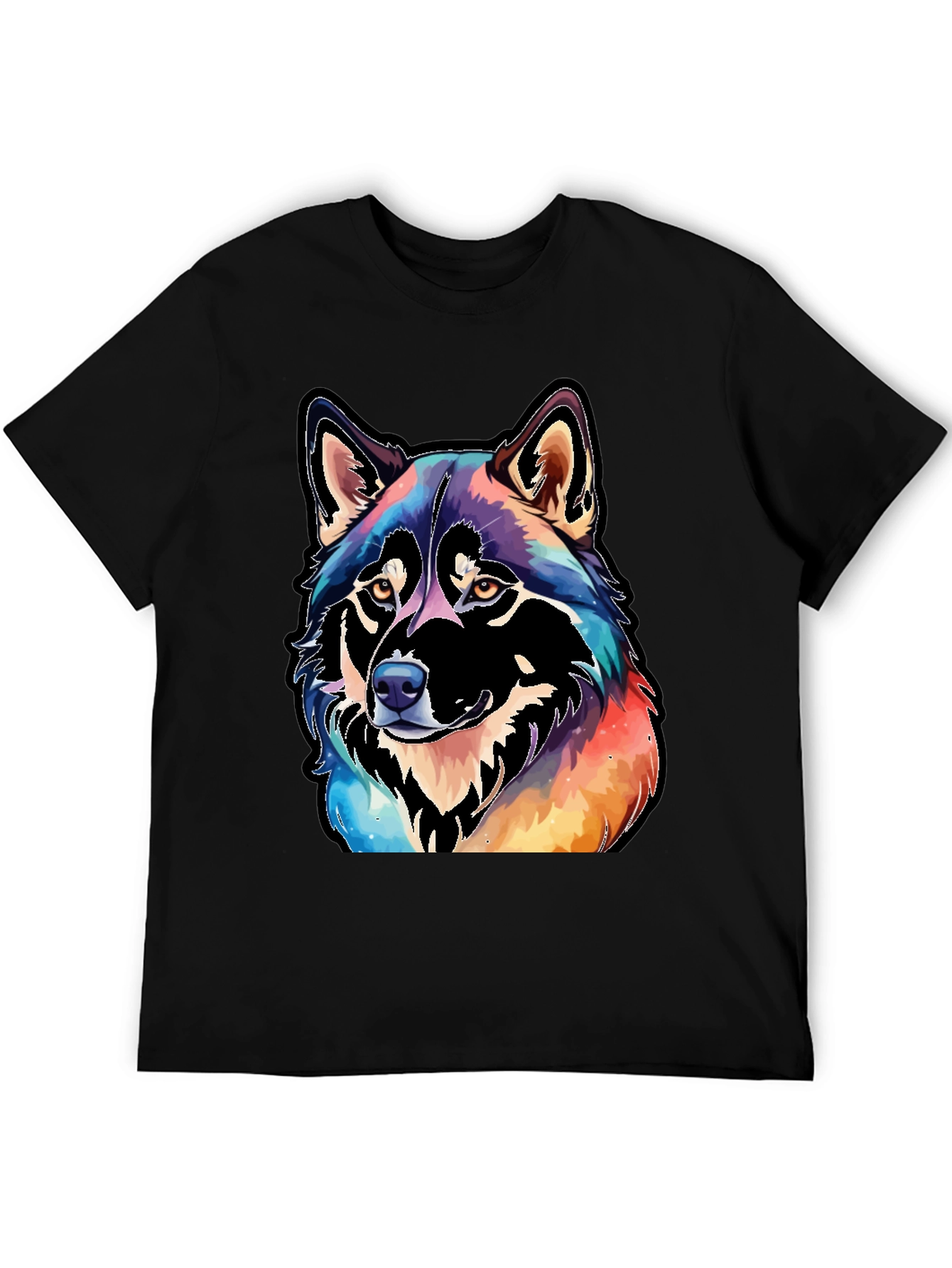 Black Watercolor Wolf Graphic Tee - Black view 5
