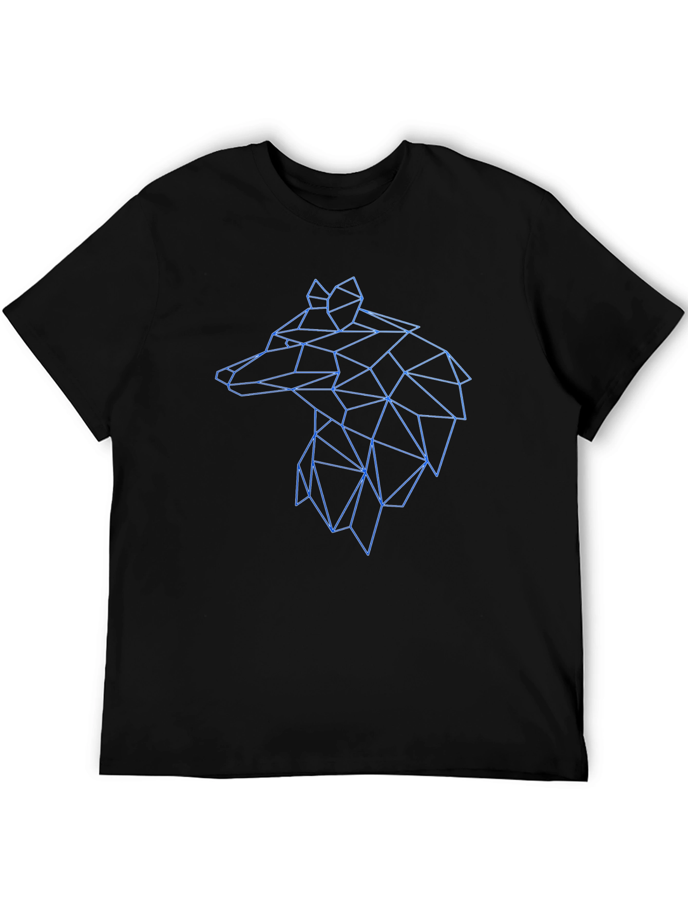 Black Geometric Wolf Head Graphic Black Tee view 5
