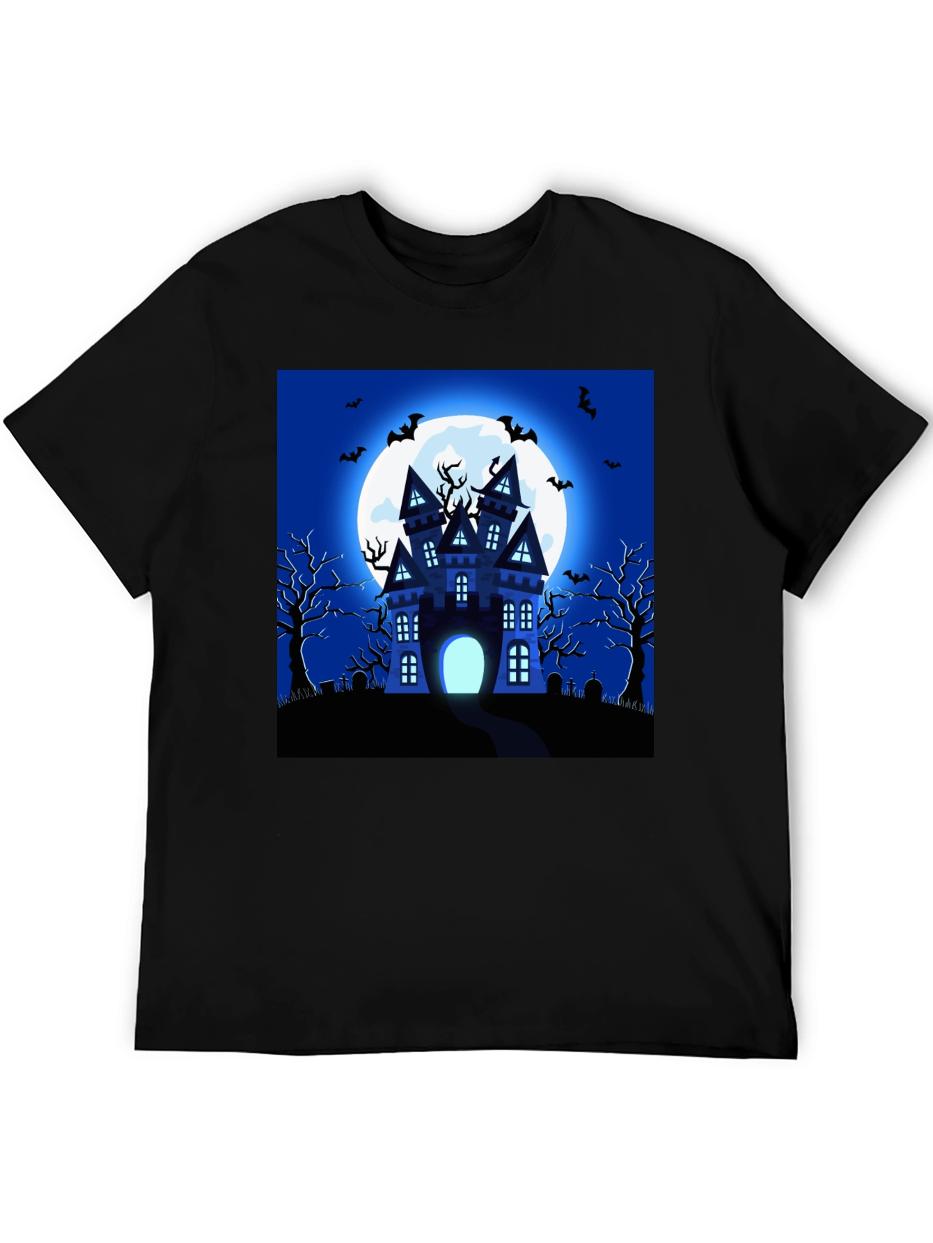 Black Halloween Haunted House Graphic T-Shirt view 5
