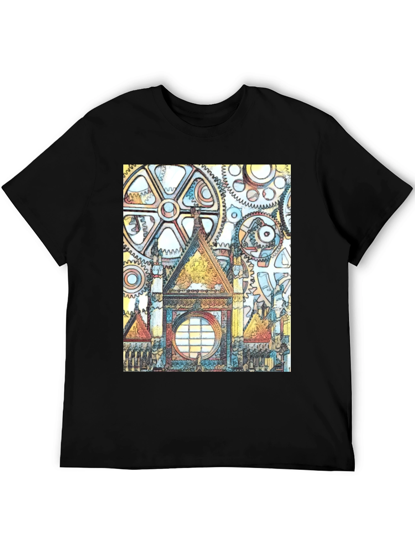 Black Steampunk Clockwork Castle T-Shirt view 5