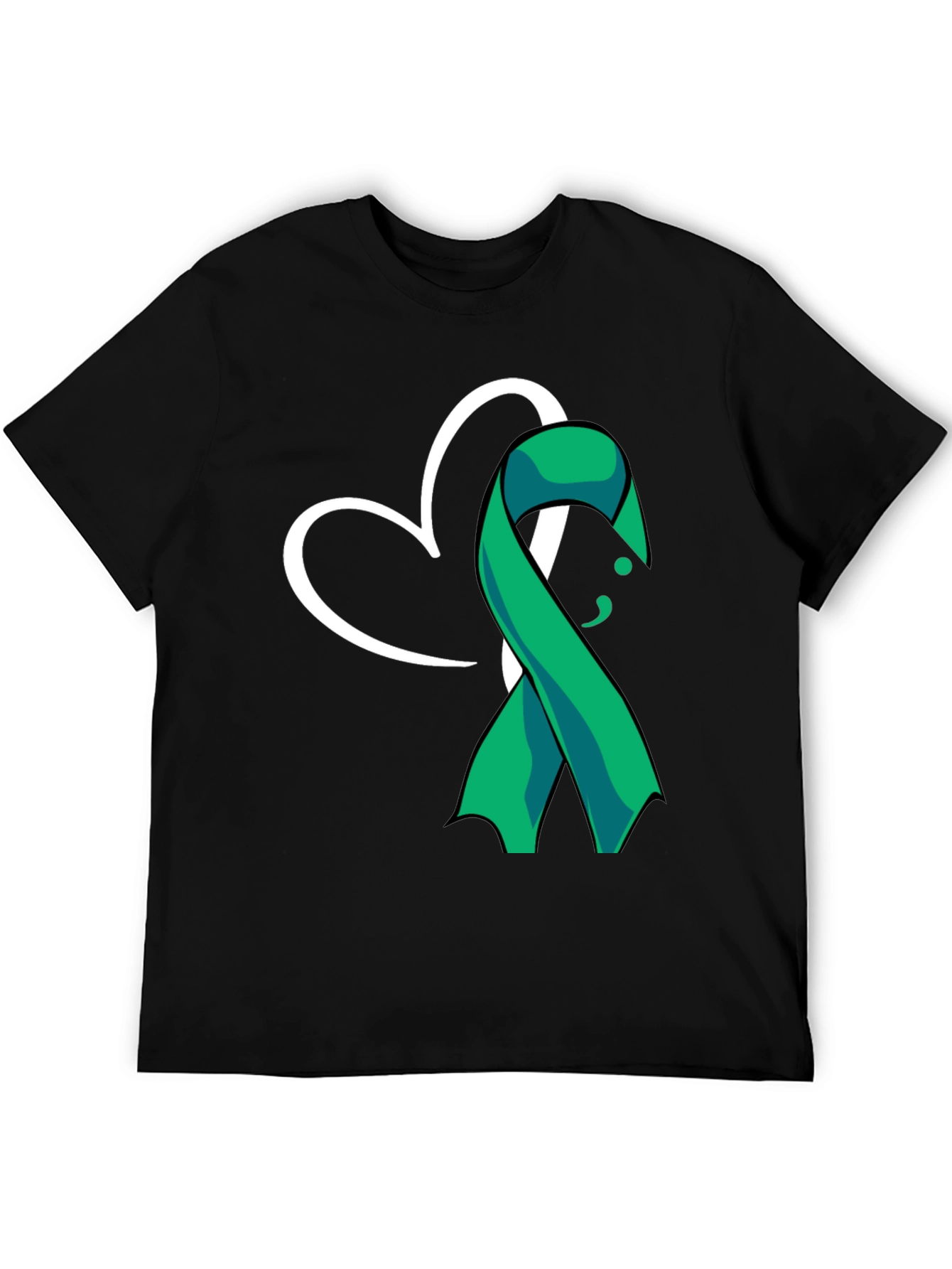 Black Semicolon Heart Ribbon Mental Health T-Shirt view 5