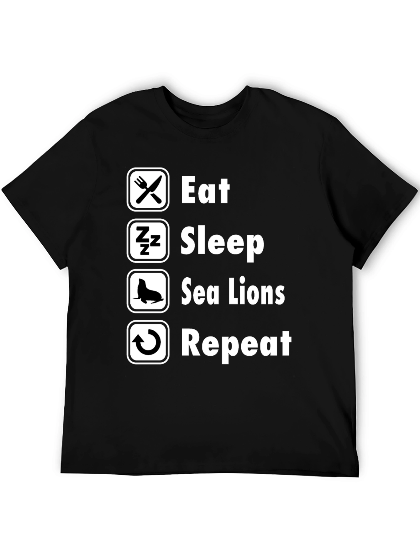 Black Eat Sleep Sea Lions Repeat Black T-Shirt view 5