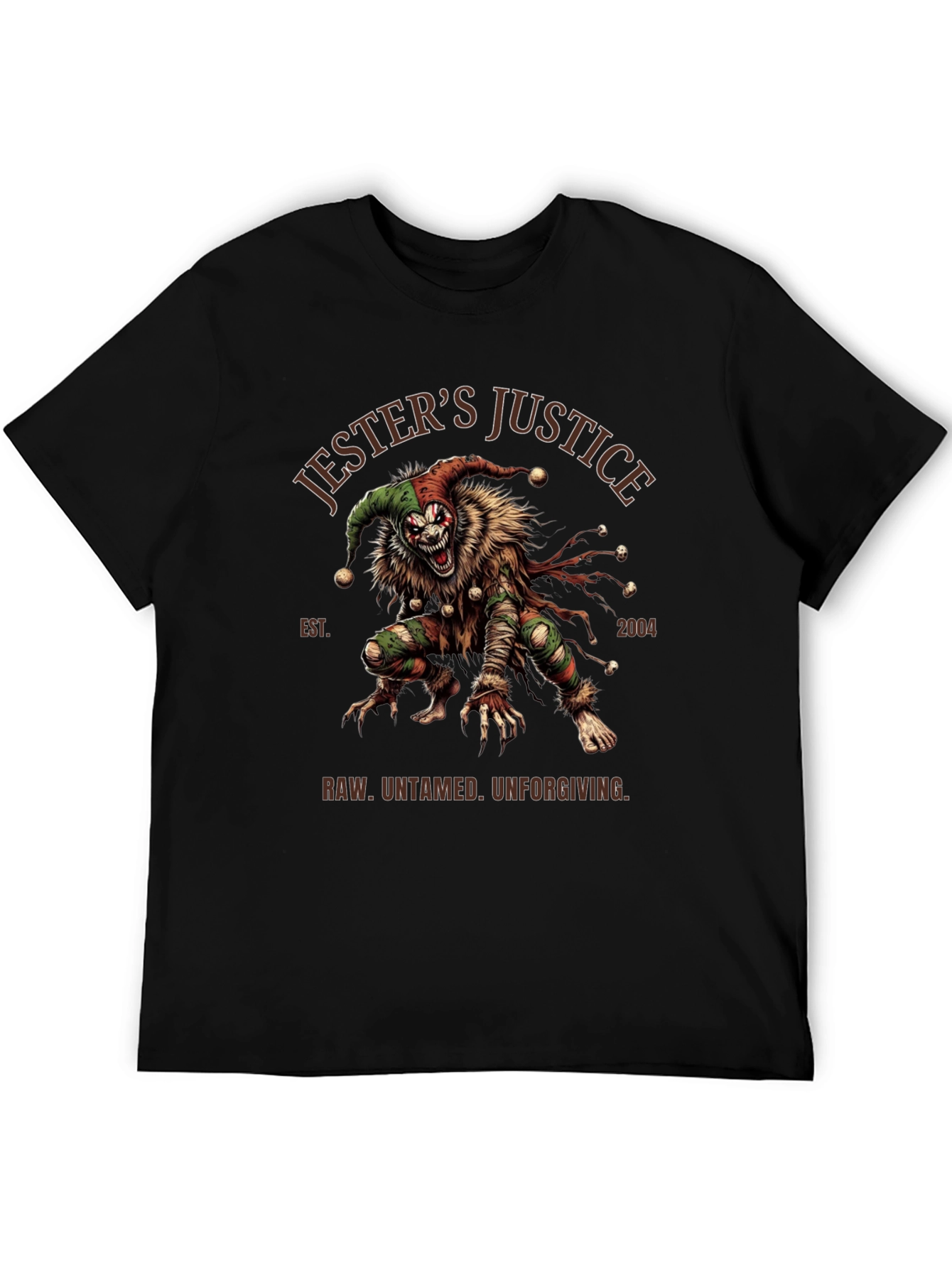 Black Jester's Justice T-Shirt: Raw, Untamed, Unforgiving Design view 5