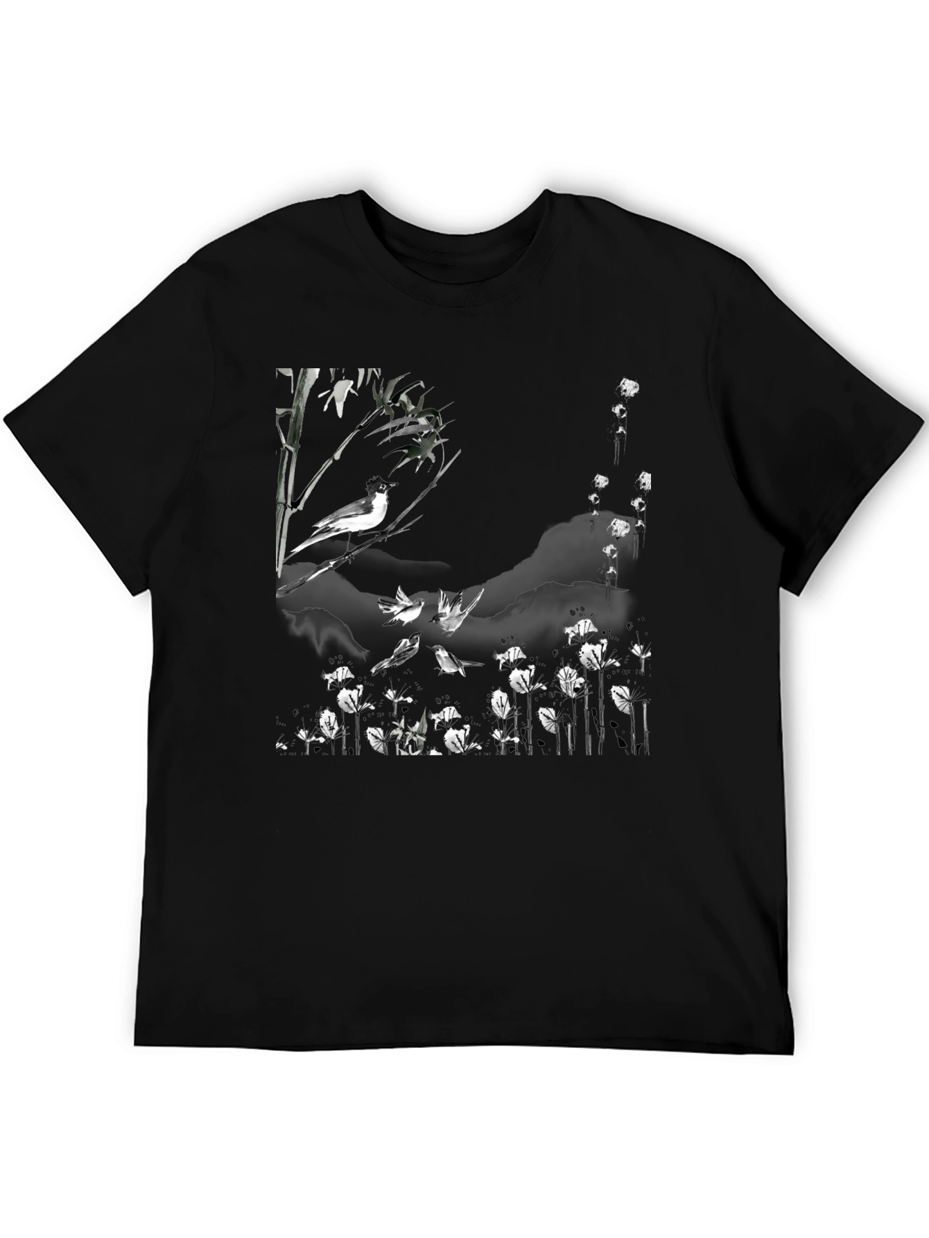 Black Bird & Bamboo Graphic Tee - Stylish Black T-Shirt view 5