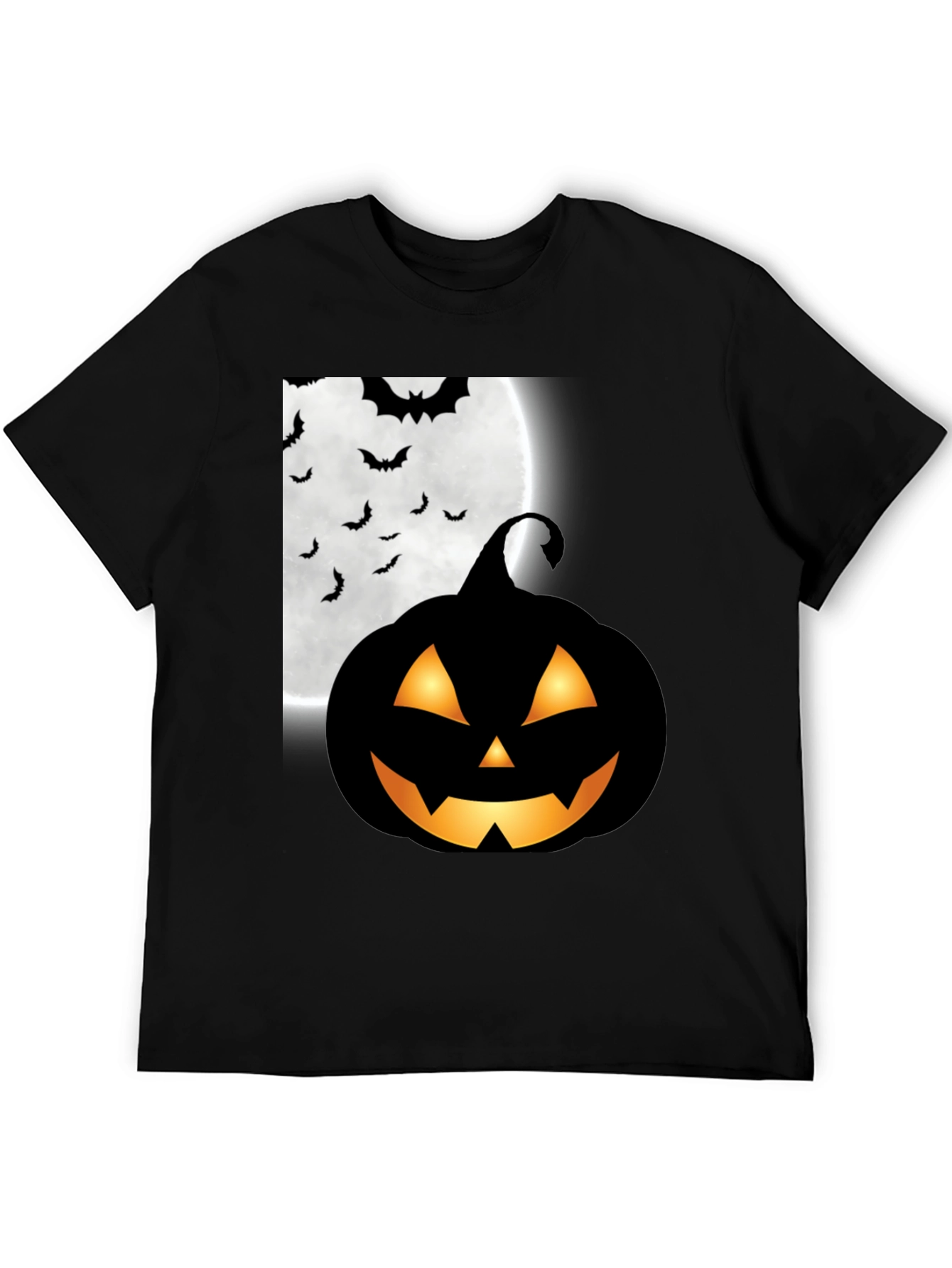 Black Halloween Pumpkin Bat Moon Graphic T-Shirt view 5