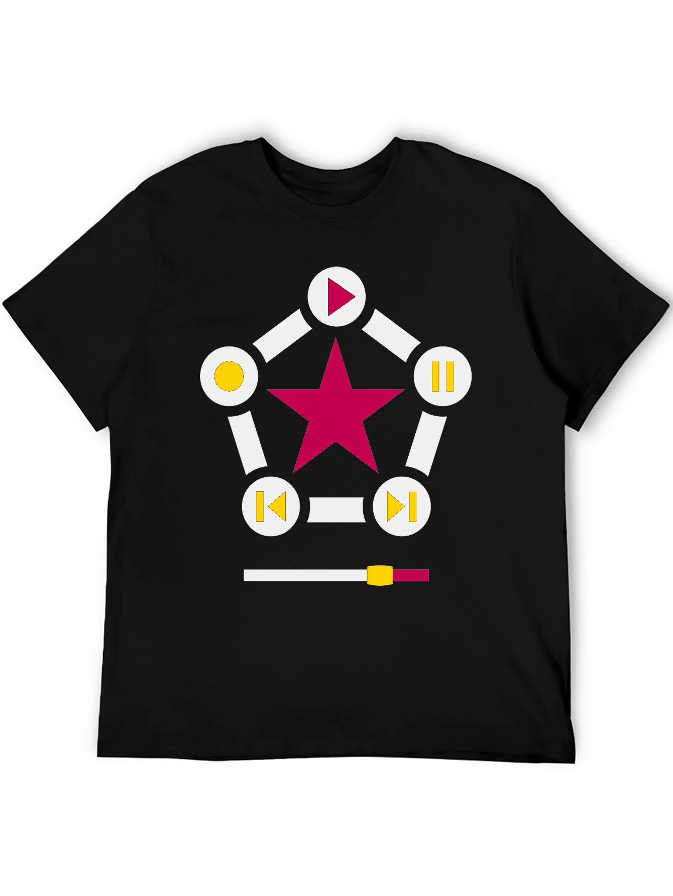 Black Retro Music Star T-Shirt - Black, Play Pause Design view 5