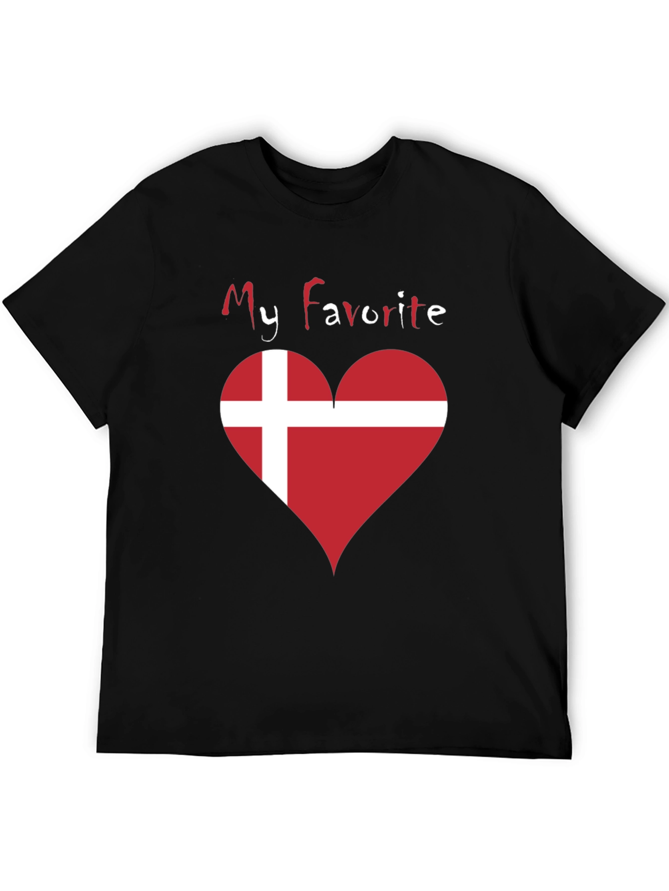 Black Denmark Flag Heart T-Shirt: My Favorite Danish Tee view 5