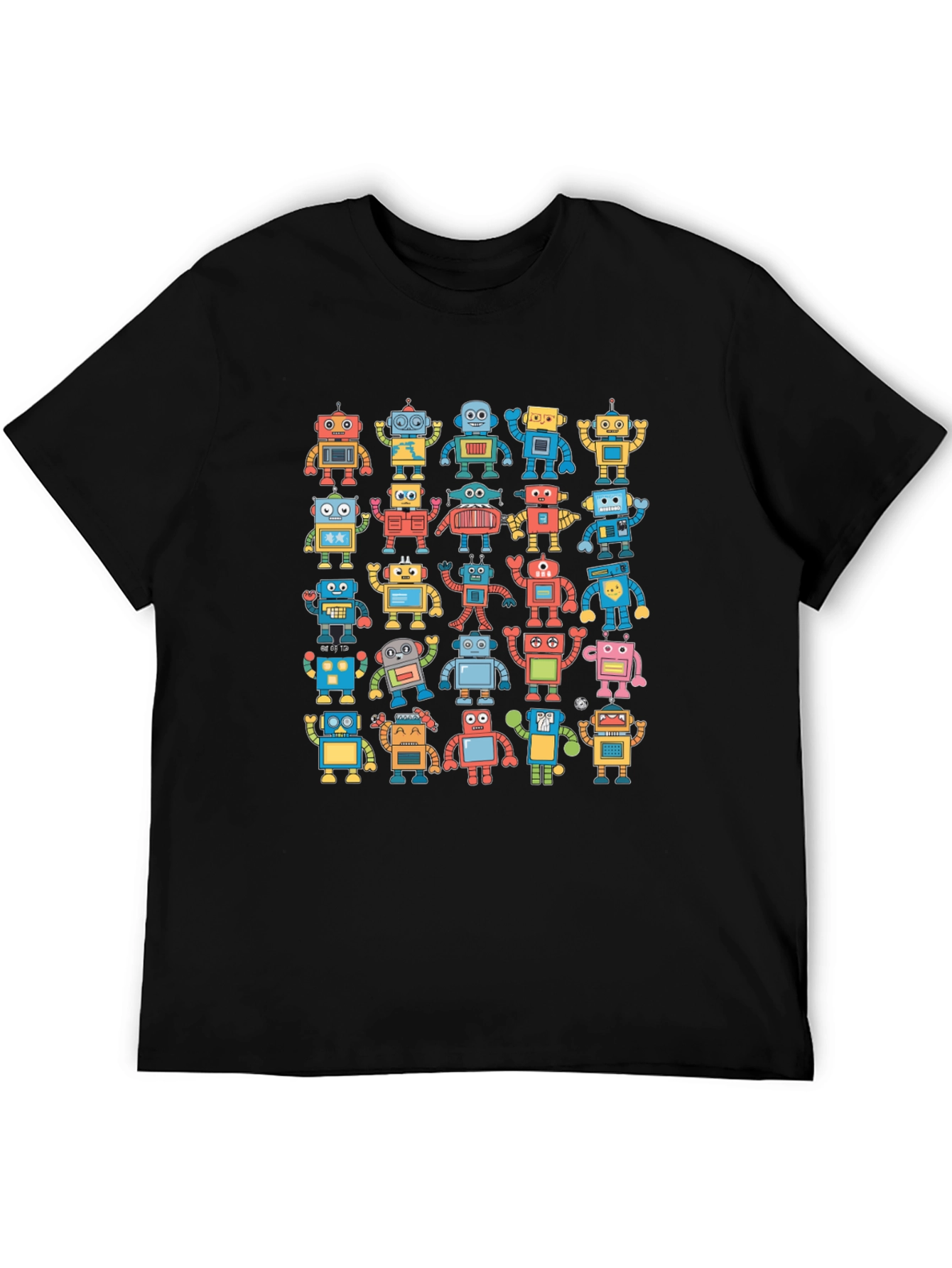 Black Retro Robot Print Black T-Shirt view 5